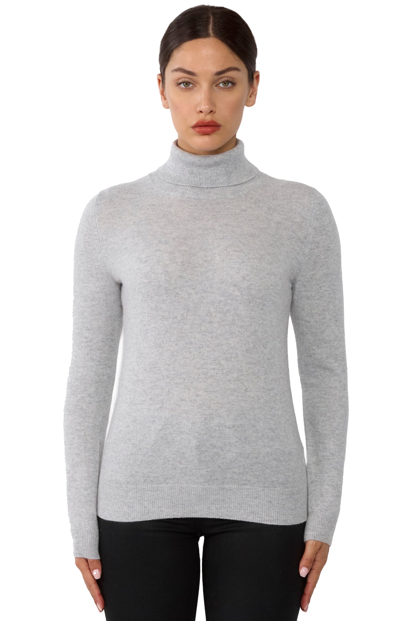 JENNIE LIU Women's 100% Pure Cashmere Long Sleeve Pullover Turtleneck Sweater