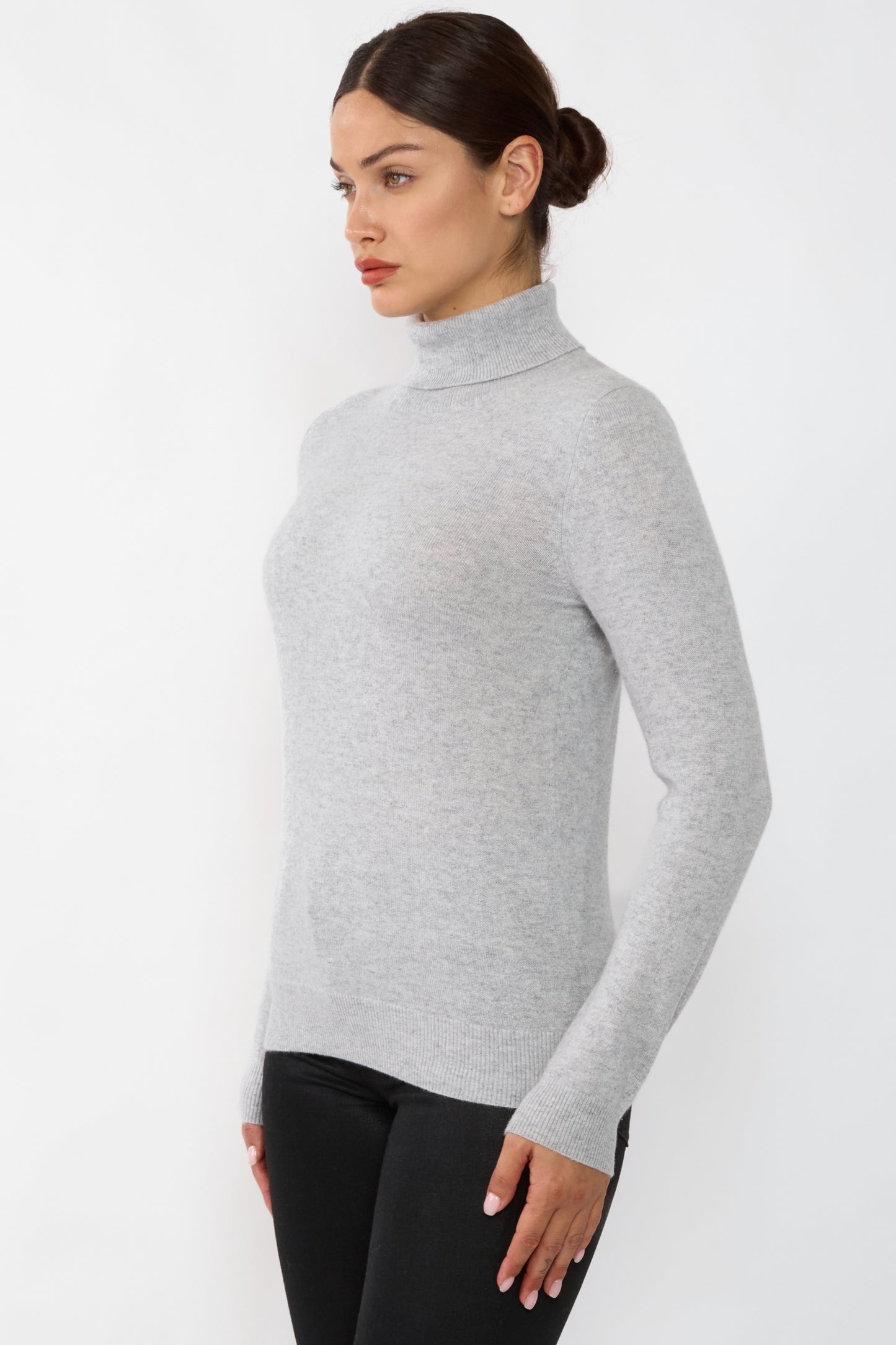 JENNIE LIU Women's 100% Pure Cashmere Long Sleeve Pullover Turtleneck Sweater