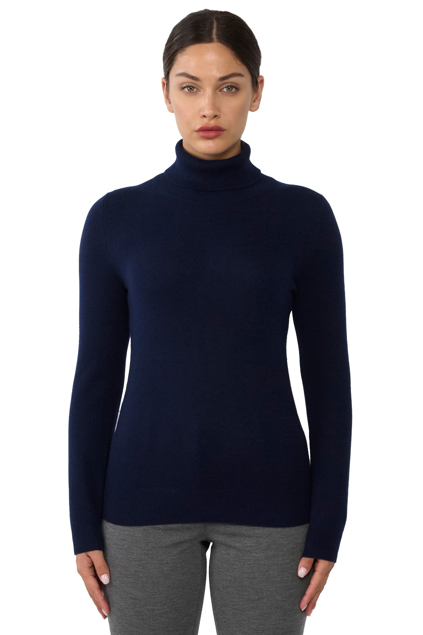 JENNIE LIU Women's 100% Pure Cashmere Long Sleeve Pullover Turtleneck Sweater