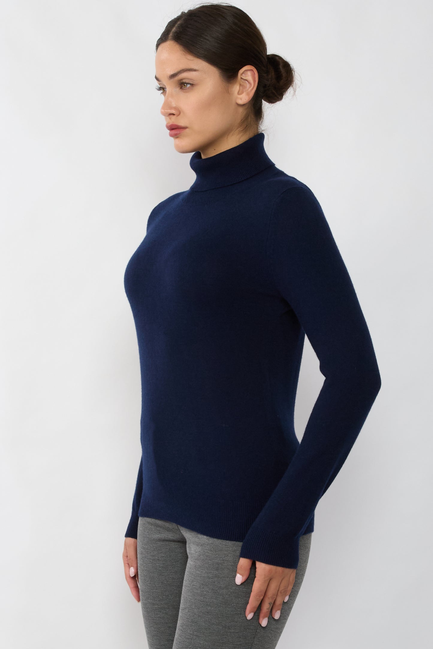 JENNIE LIU Women's 100% Pure Cashmere Long Sleeve Pullover Turtleneck Sweater