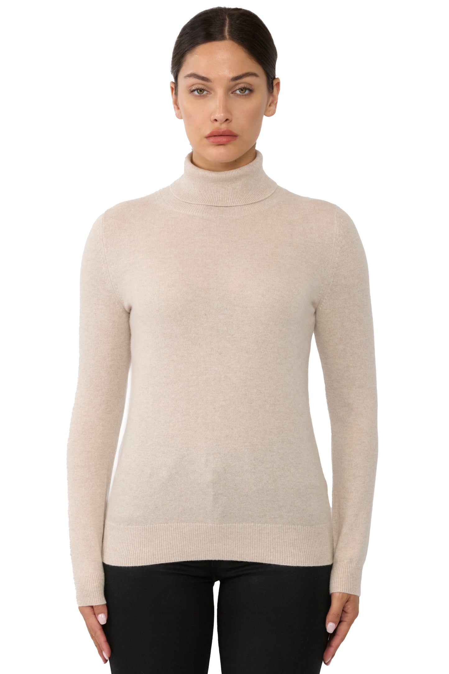 JENNIE LIU Women's 100% Pure Cashmere Long Sleeve Pullover Turtleneck Sweater