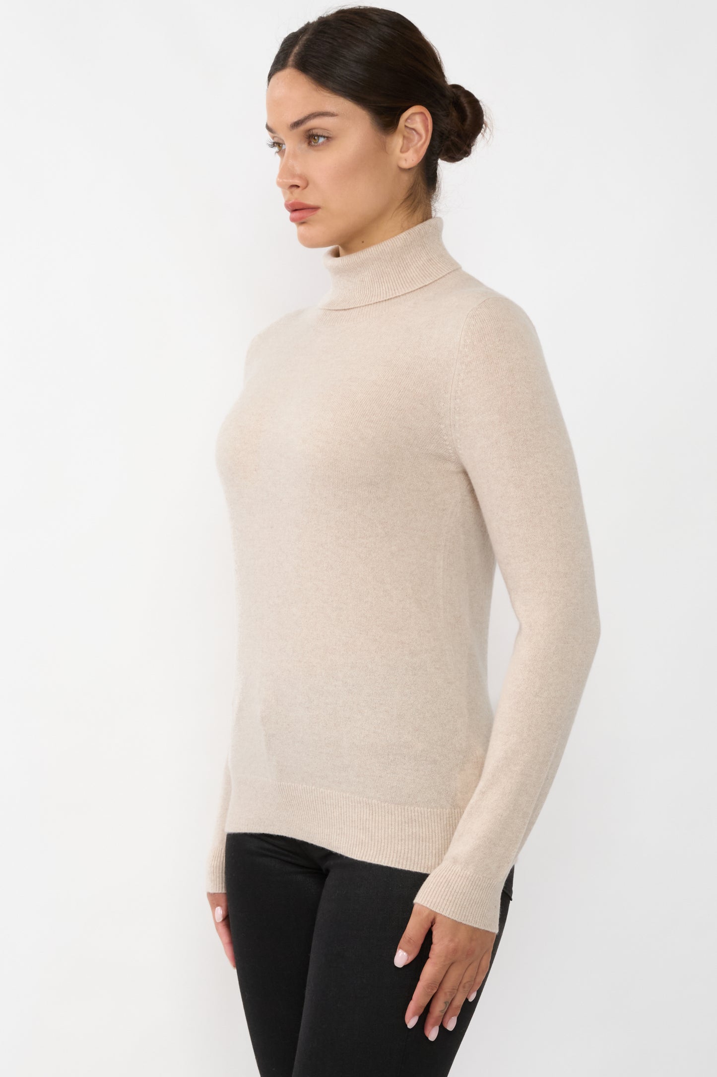 JENNIE LIU Women's 100% Pure Cashmere Long Sleeve Pullover Turtleneck Sweater