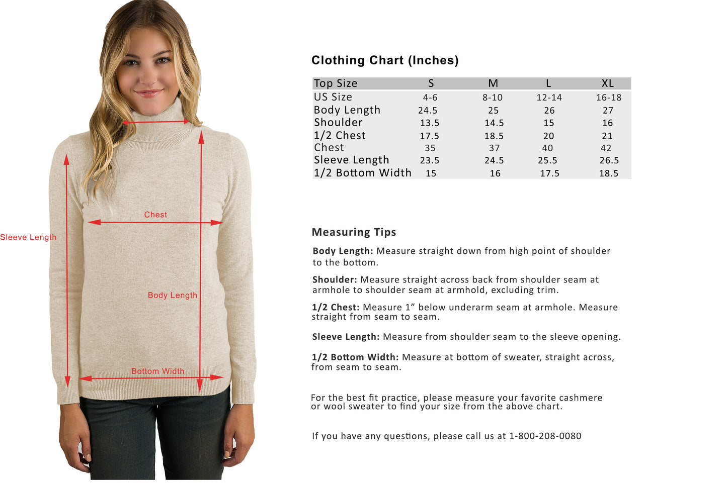 JENNIE LIU Women's 100% Pure Cashmere Long Sleeve Pullover Turtleneck Sweater