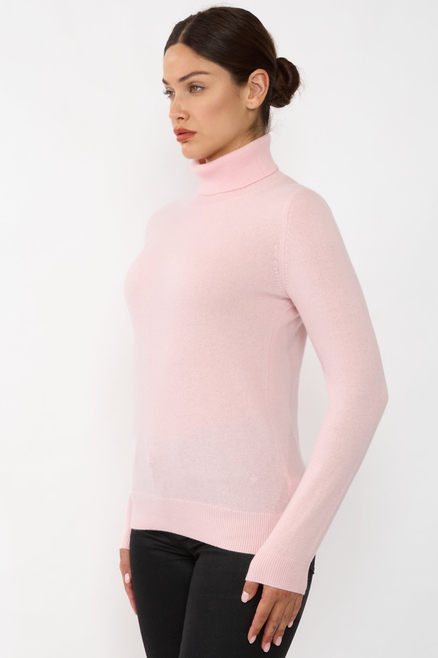 JENNIE LIU Women's 100% Pure Cashmere Long Sleeve Pullover Turtleneck Sweater