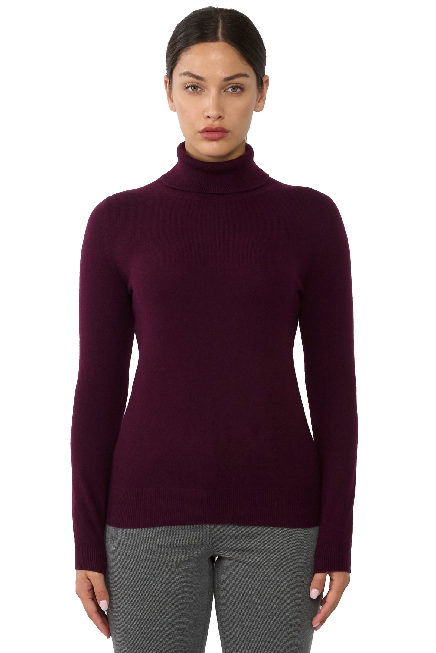 JENNIE LIU Women's 100% Pure Cashmere Long Sleeve Pullover Turtleneck Sweater