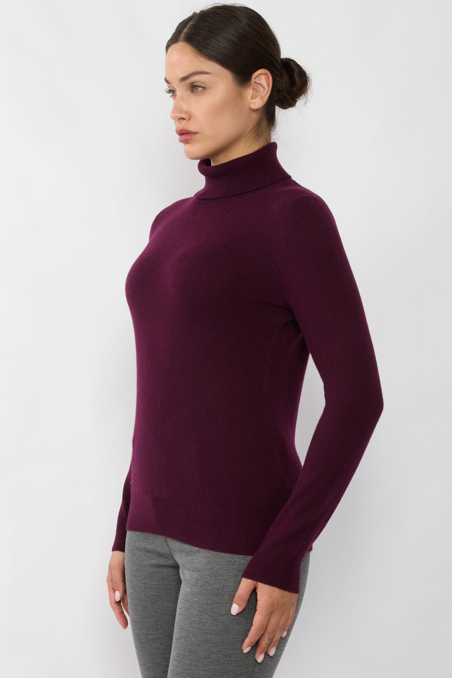 JENNIE LIU Women's 100% Pure Cashmere Long Sleeve Pullover Turtleneck Sweater