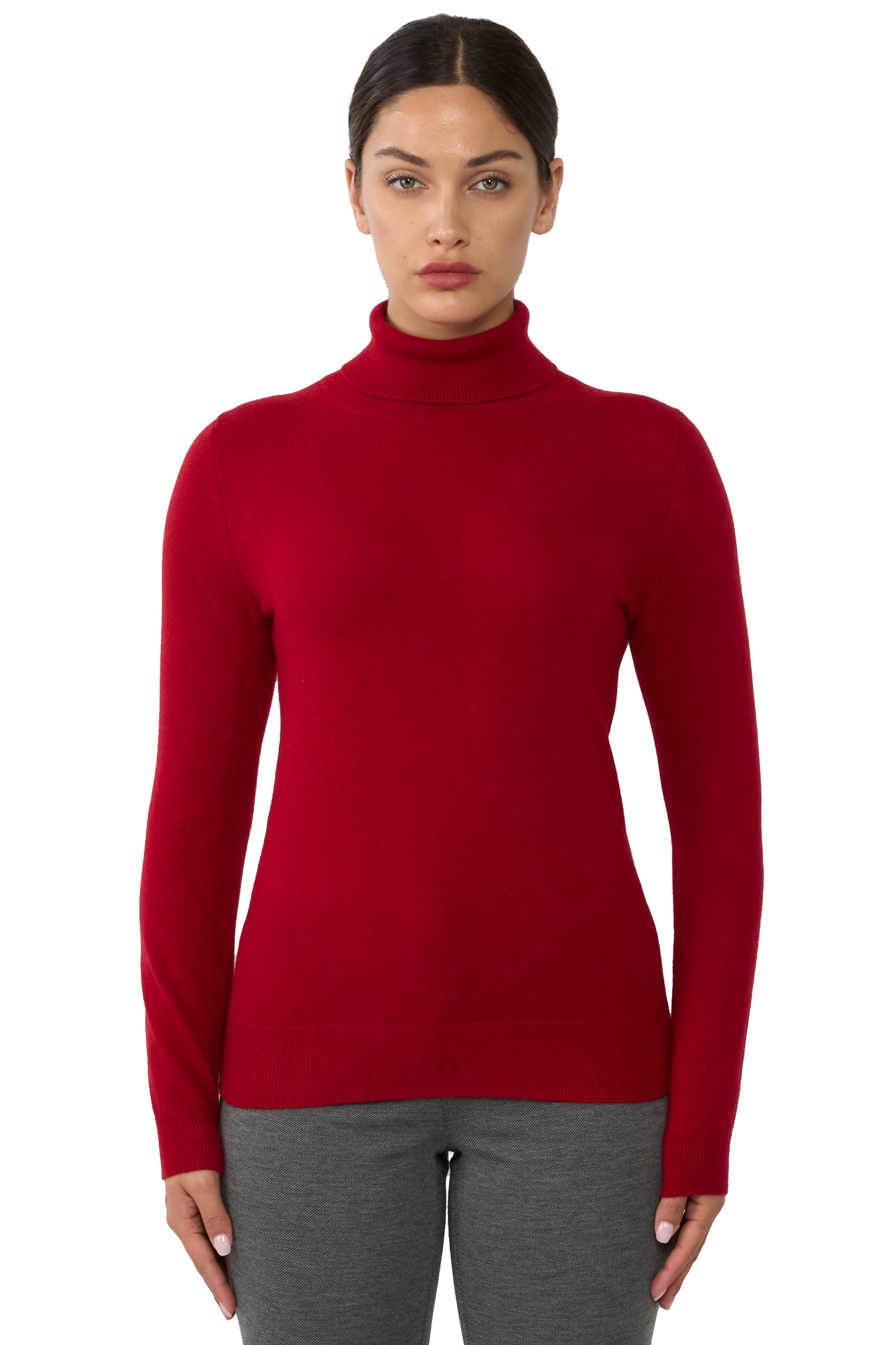 JENNIE LIU Women's 100% Pure Cashmere Long Sleeve Pullover Turtleneck Sweater