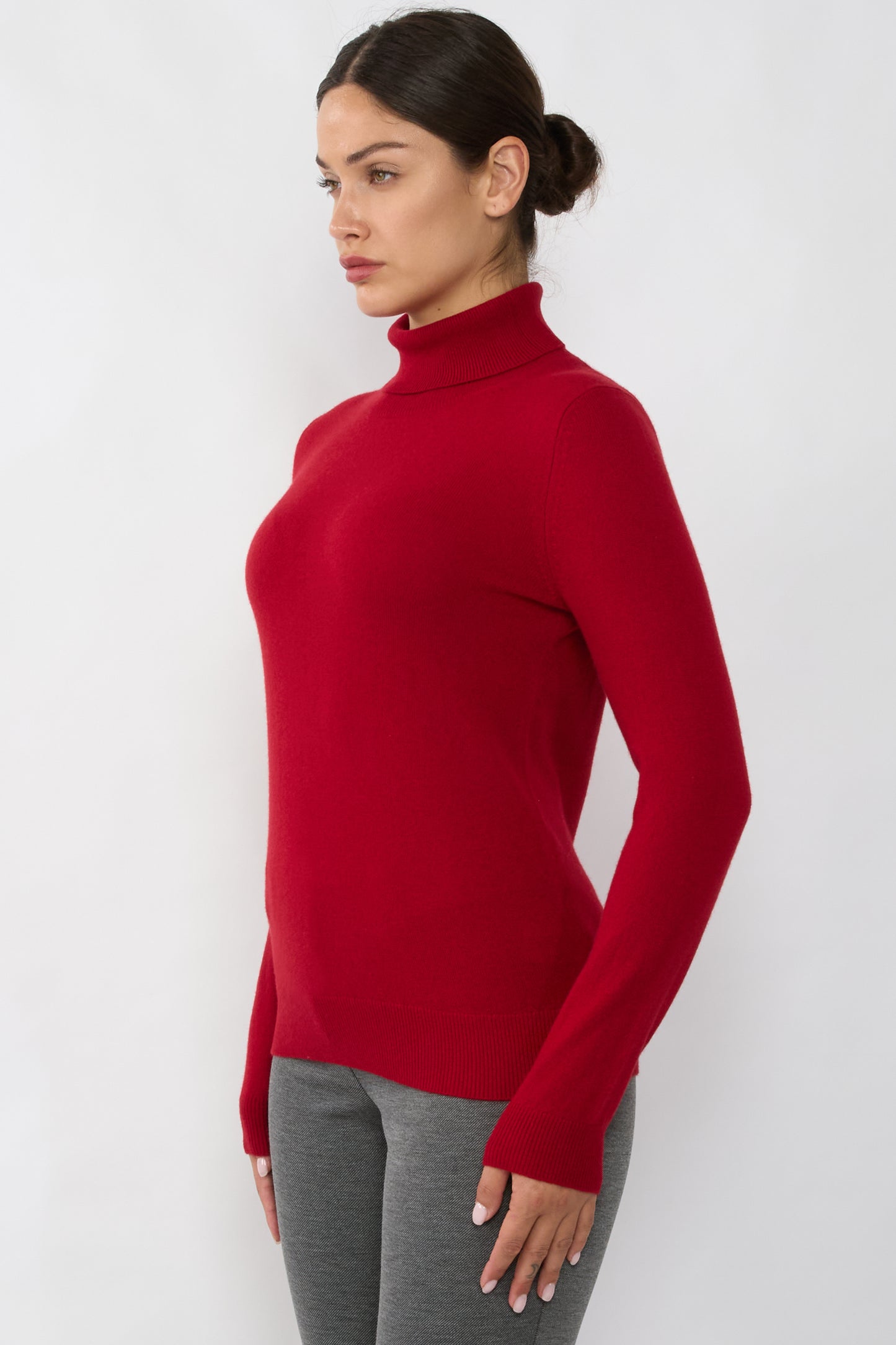 JENNIE LIU Women's 100% Pure Cashmere Long Sleeve Pullover Turtleneck Sweater