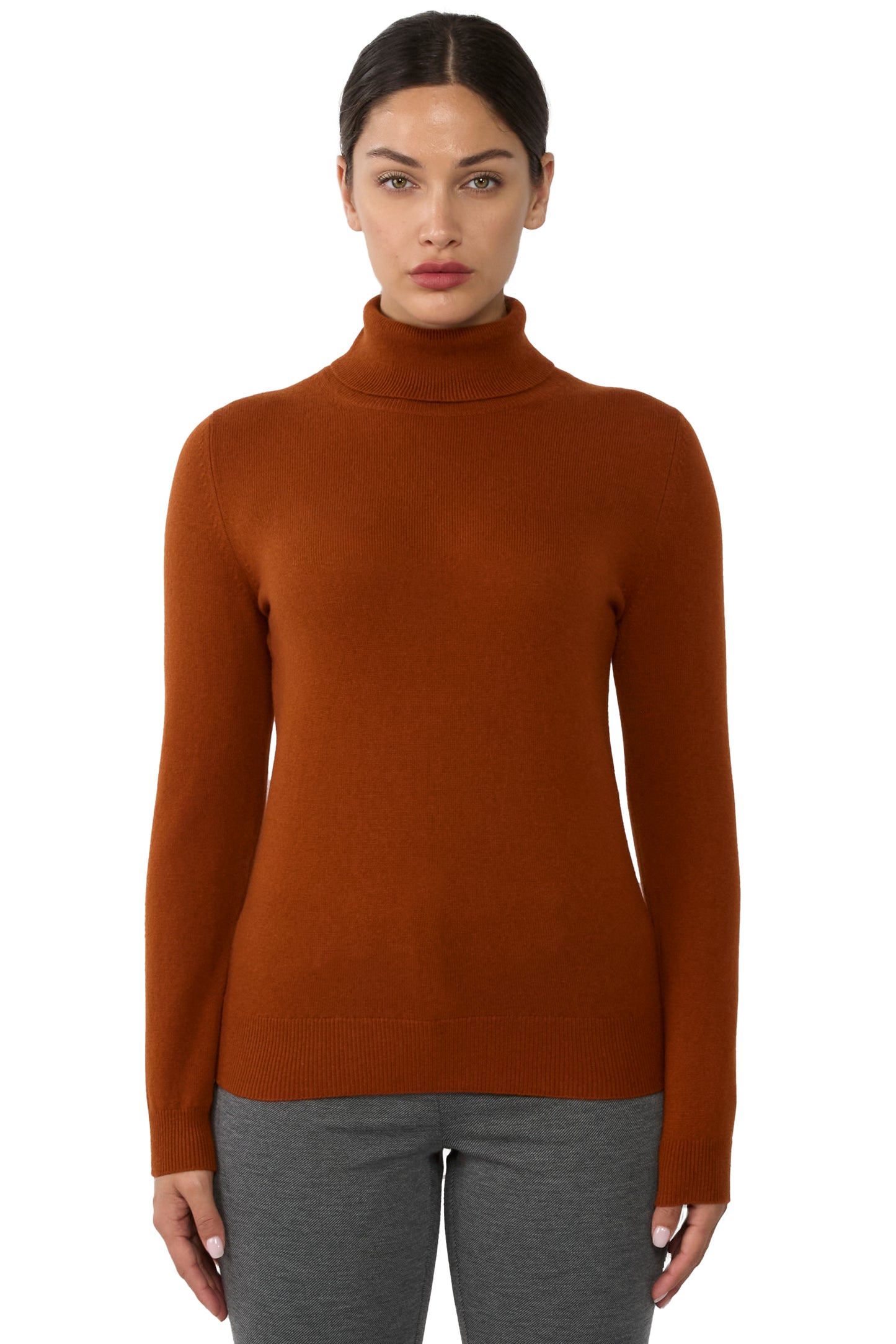 JENNIE LIU Women's 100% Pure Cashmere Long Sleeve Pullover Turtleneck Sweater