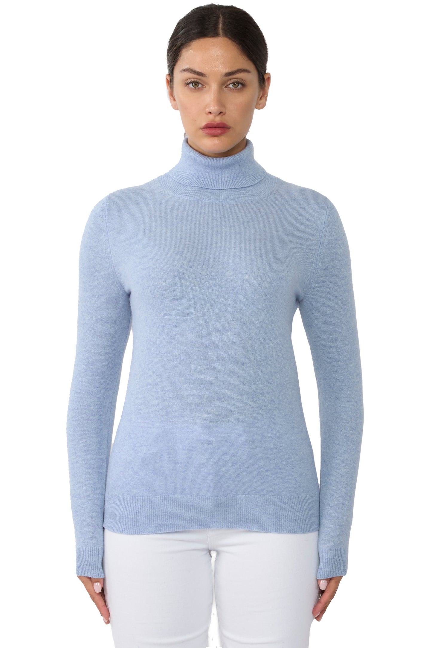 JENNIE LIU Women's 100% Pure Cashmere Long Sleeve Pullover Turtleneck Sweater