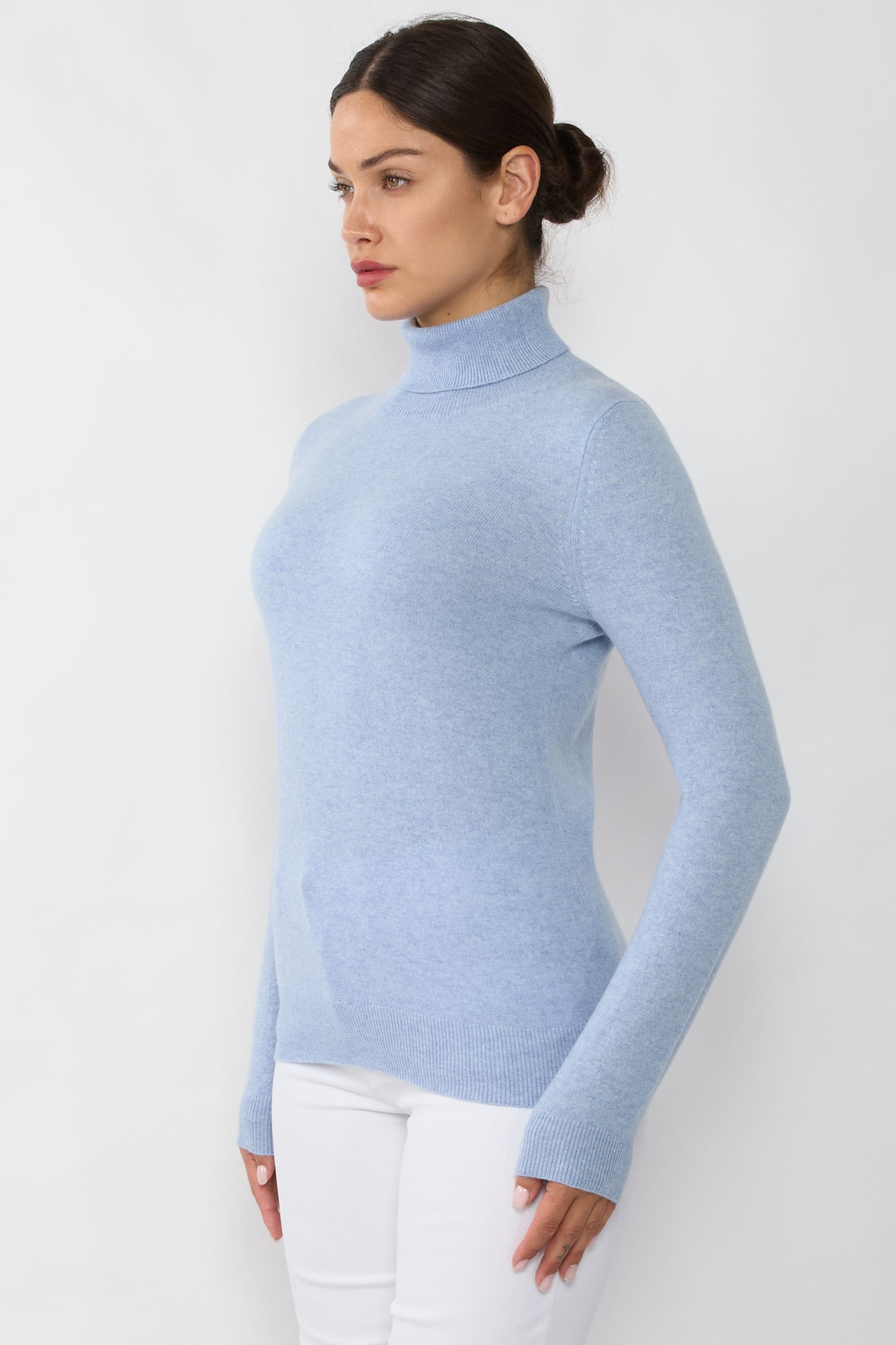 JENNIE LIU Women's 100% Pure Cashmere Long Sleeve Pullover Turtleneck Sweater