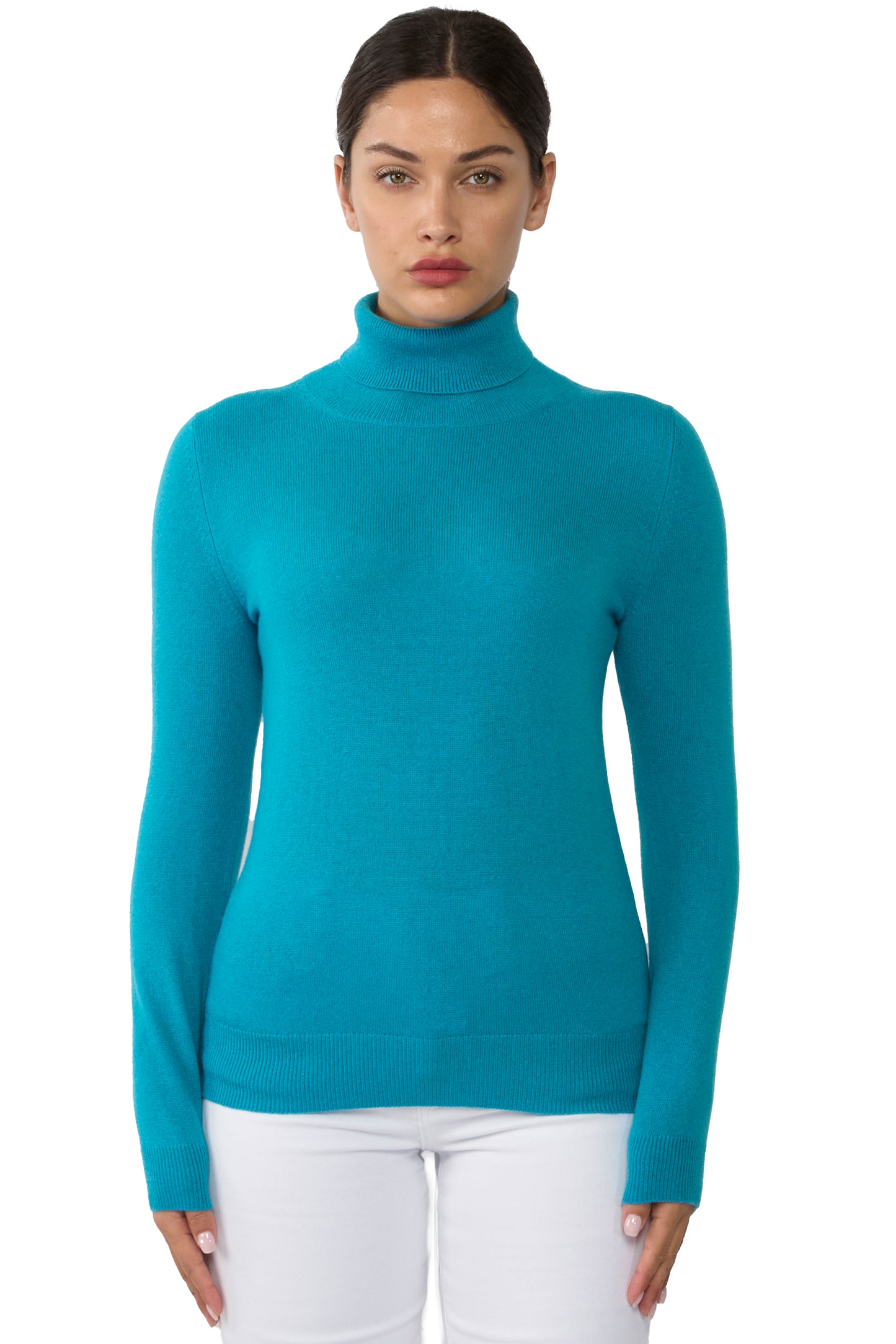 JENNIE LIU Women's 100% Pure Cashmere Long Sleeve Pullover Turtleneck Sweater