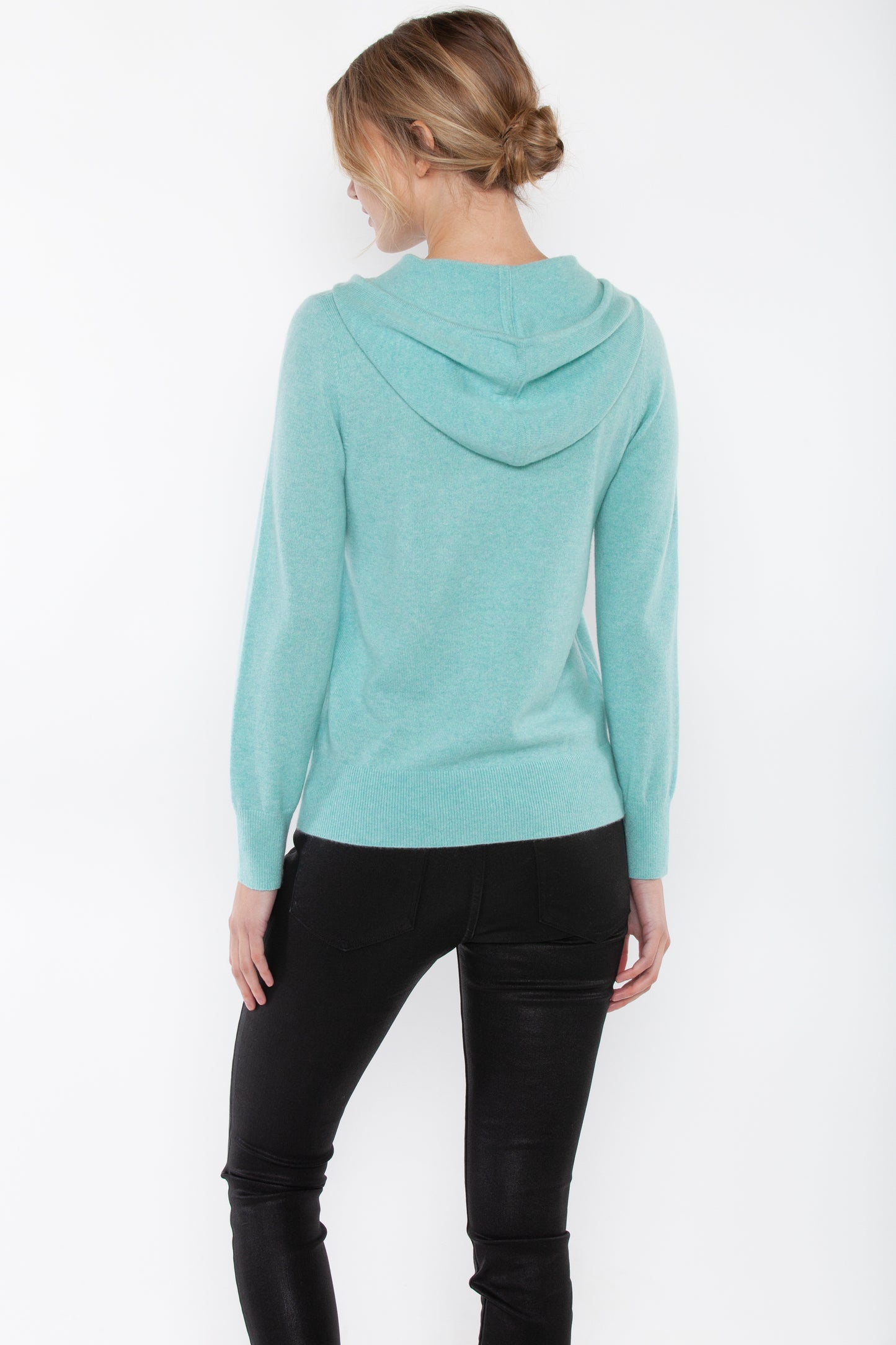 JENNIE LIU Women's 100% Pure Cashmere Long Sleeve Zip Hoodie Cardigan Sweater