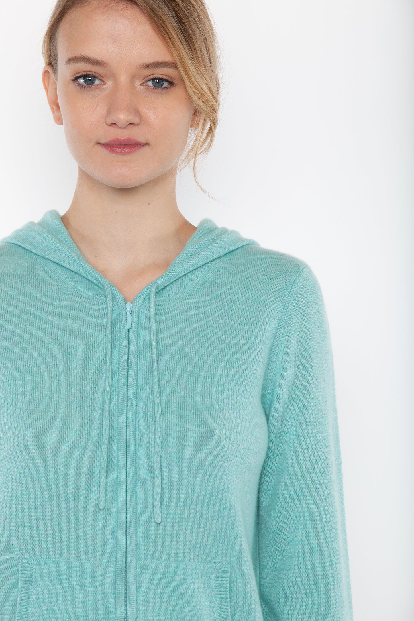 JENNIE LIU Women's 100% Pure Cashmere Long Sleeve Zip Hoodie Cardigan Sweater