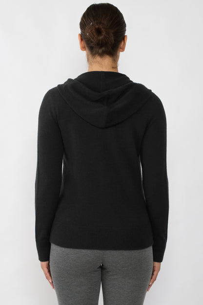 Women's Cashmere Zip Hoodie in Black by JENNIE LIU