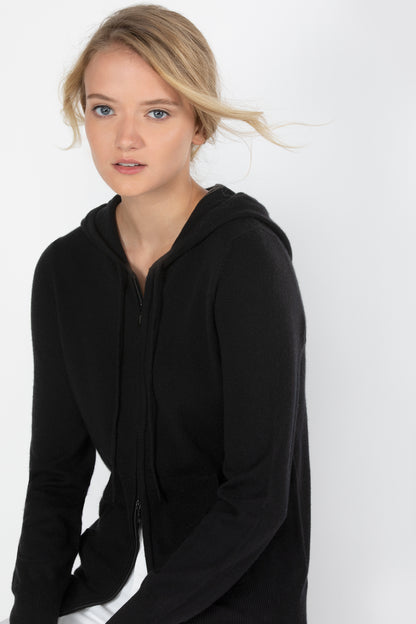 Women's Cashmere Zip Hoodie in Black by JENNIE LIU