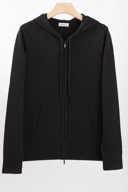 Women's Cashmere Zip Hoodie in Black by JENNIE LIU