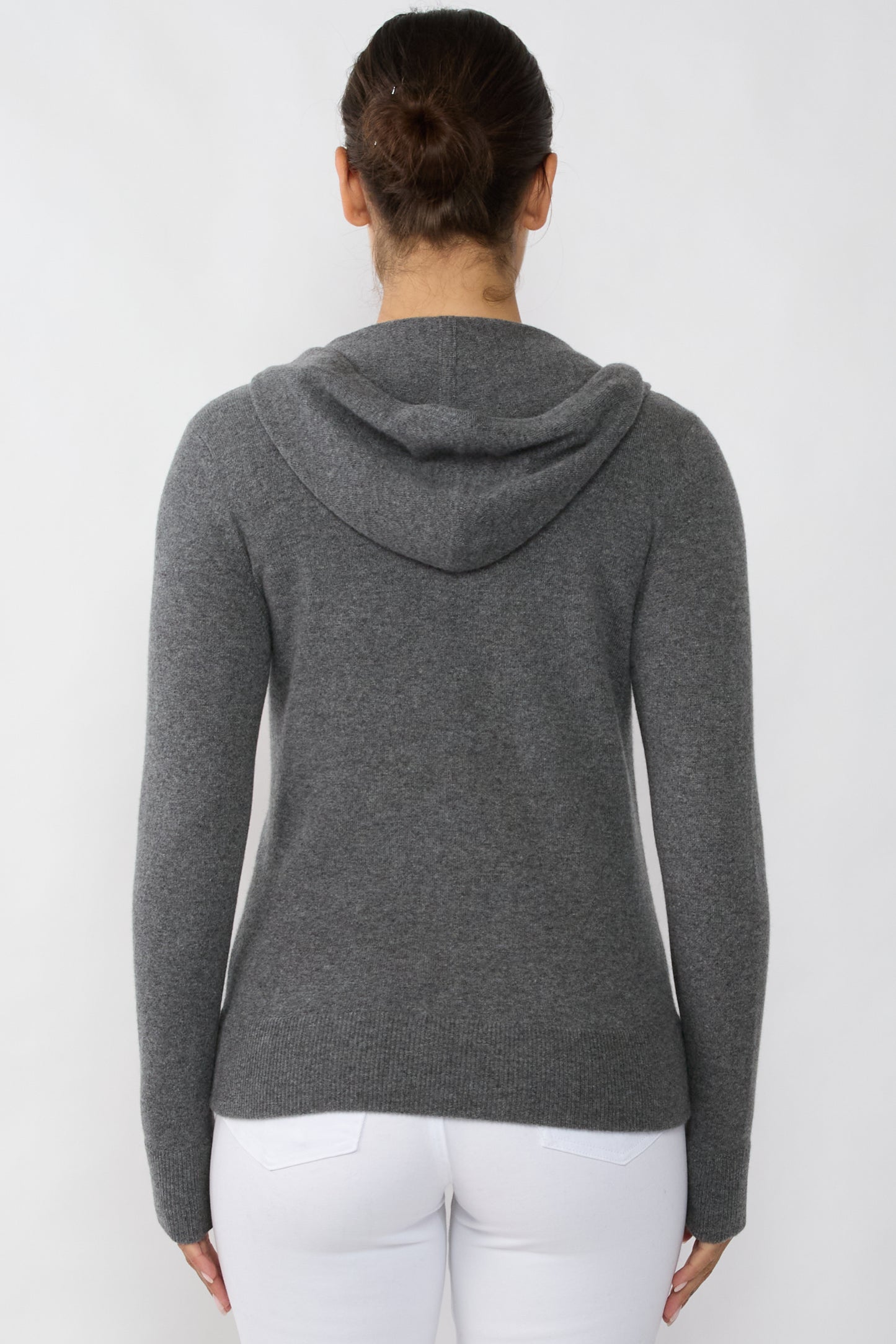 JENNIE LIU Women's 100% Pure Cashmere Long Sleeve Zip Hoodie Cardigan Sweater