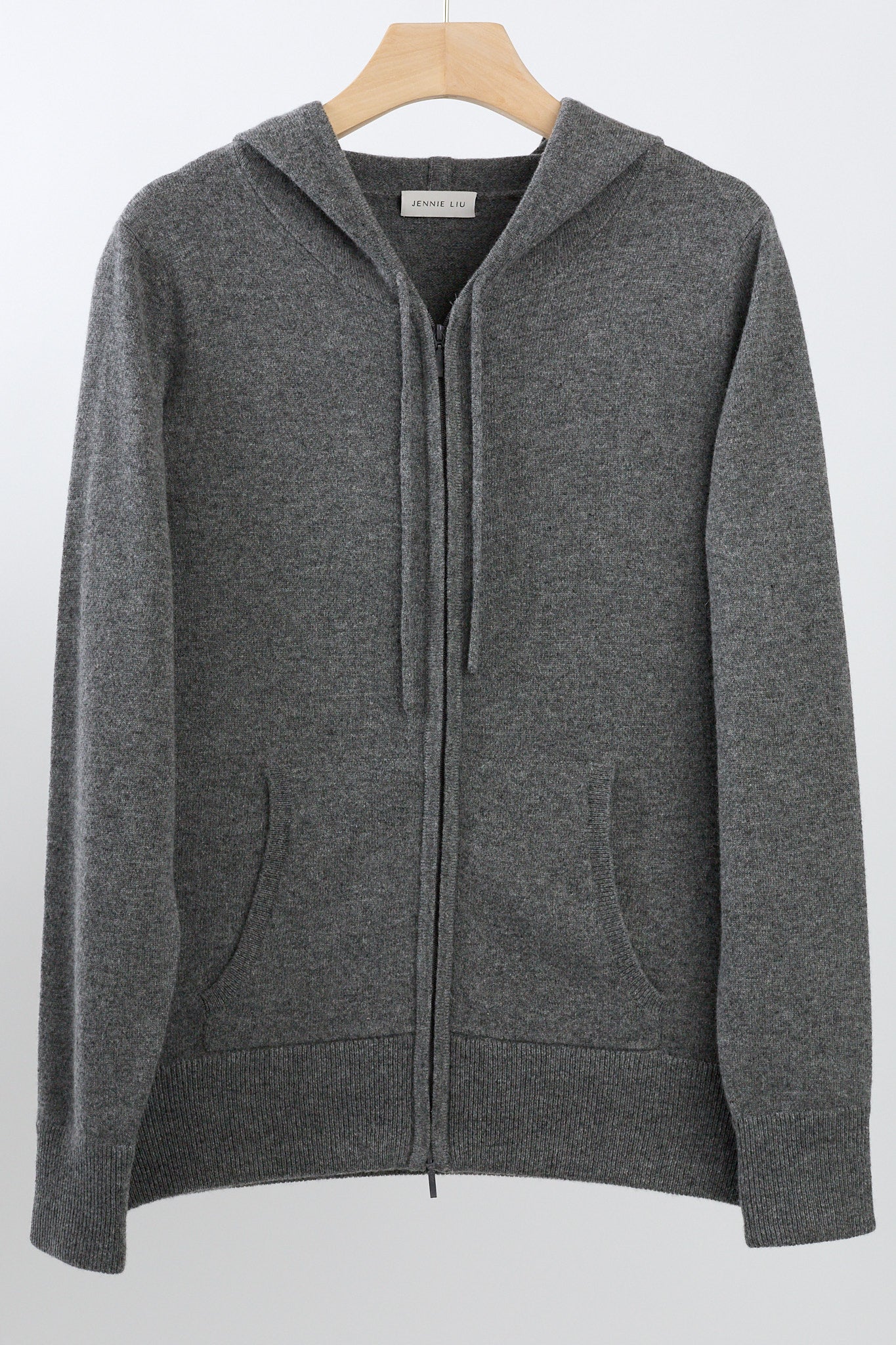 JENNIE LIU Women's 100% Pure Cashmere Long Sleeve Zip Hoodie Cardigan Sweater