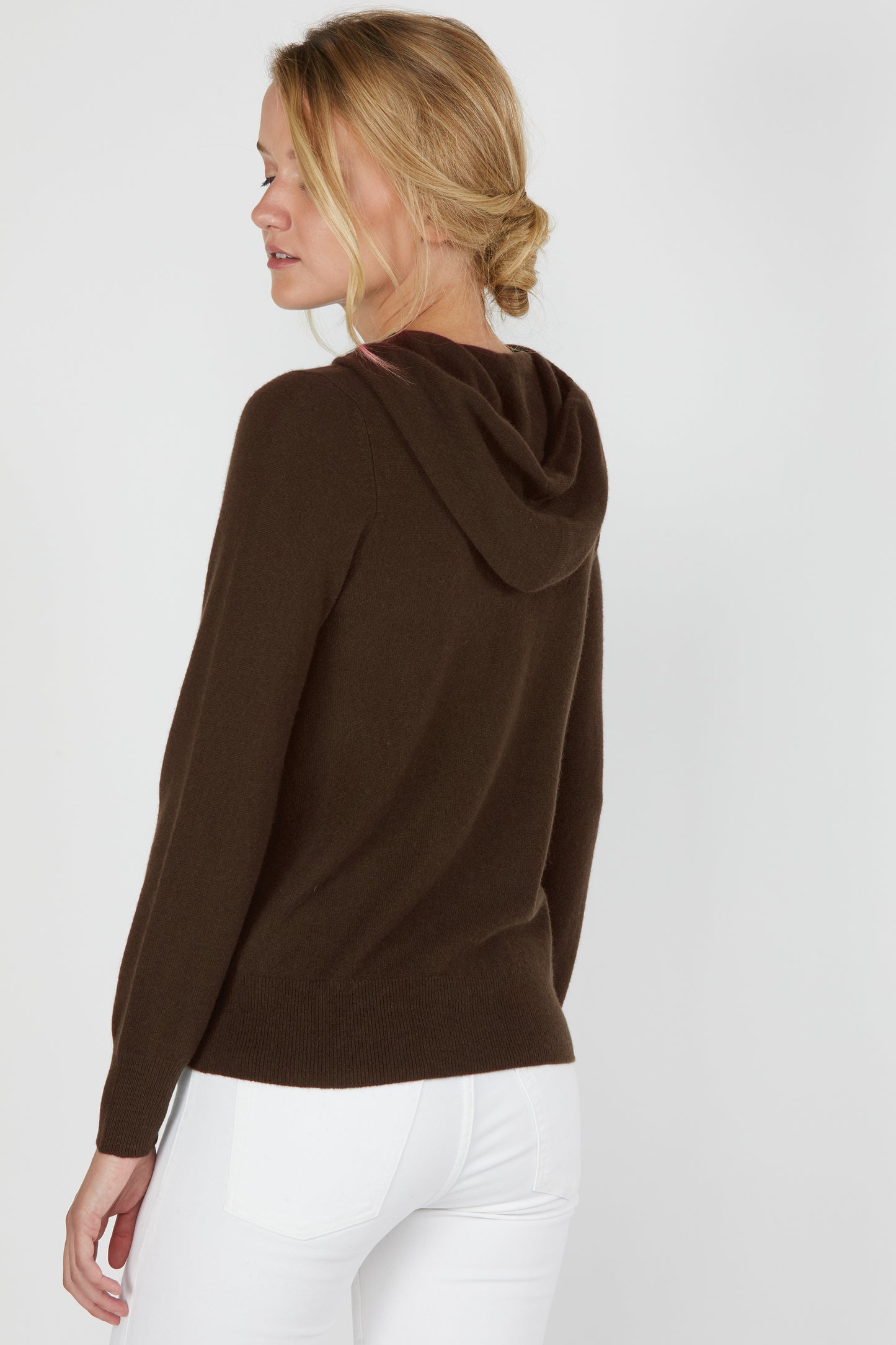 JENNIE LIU Women's 100% Pure Cashmere Long Sleeve Zip Hoodie Cardigan Sweater