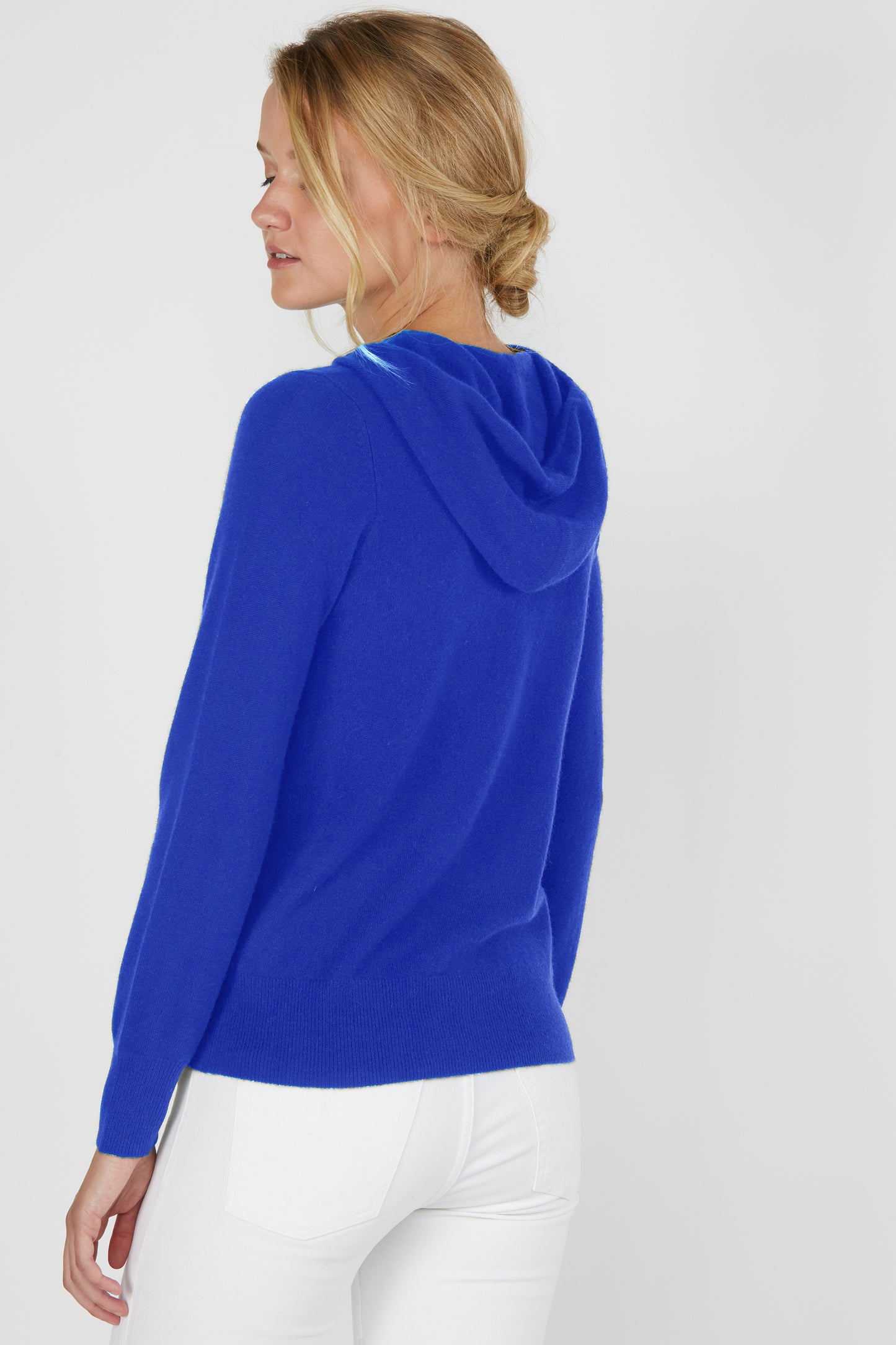 JENNIE LIU Women's 100% Pure Cashmere Long Sleeve Zip Hoodie Cardigan Sweater