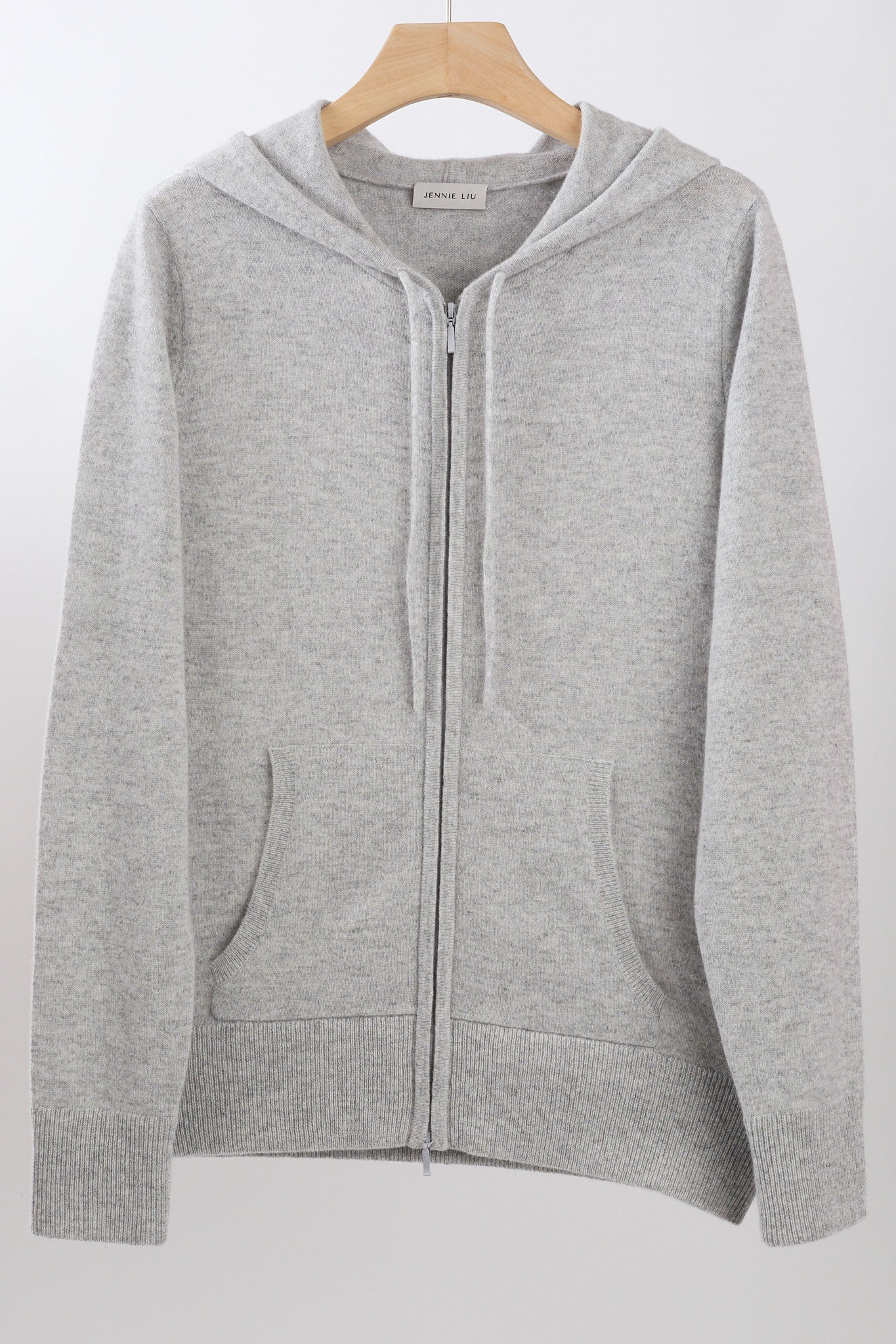 JENNIE LIU Women's 100% Pure Cashmere Long Sleeve Zip Hoodie Cardigan Sweater