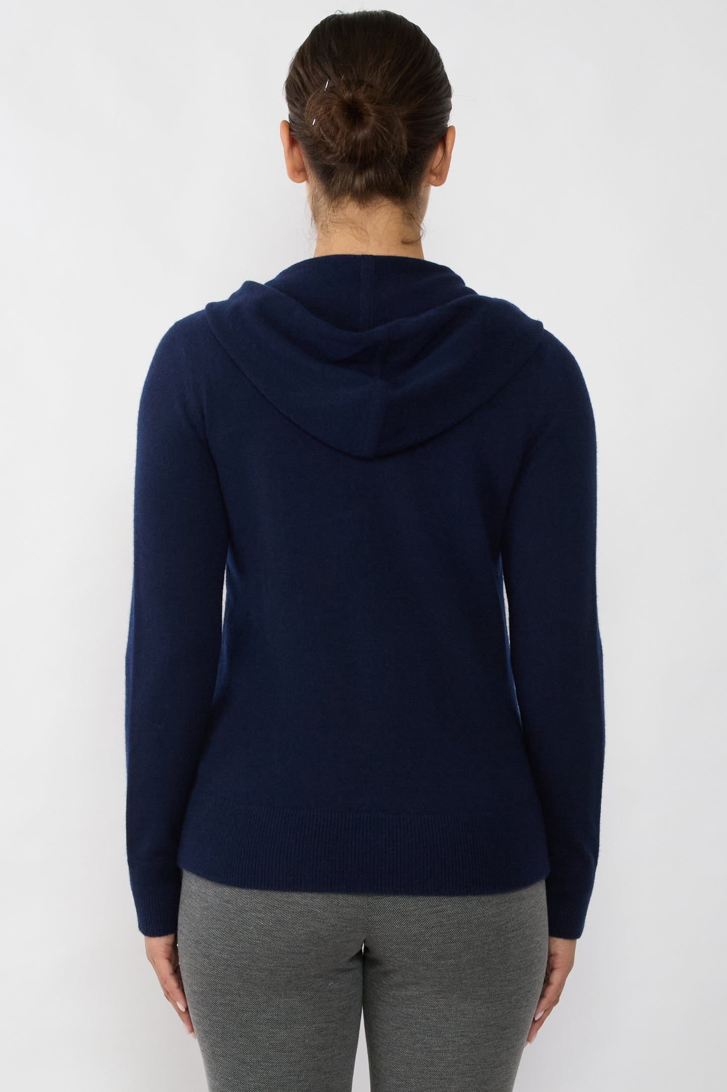 JENNIE LIU Women's 100% Pure Cashmere Long Sleeve Zip Hoodie Cardigan Sweater