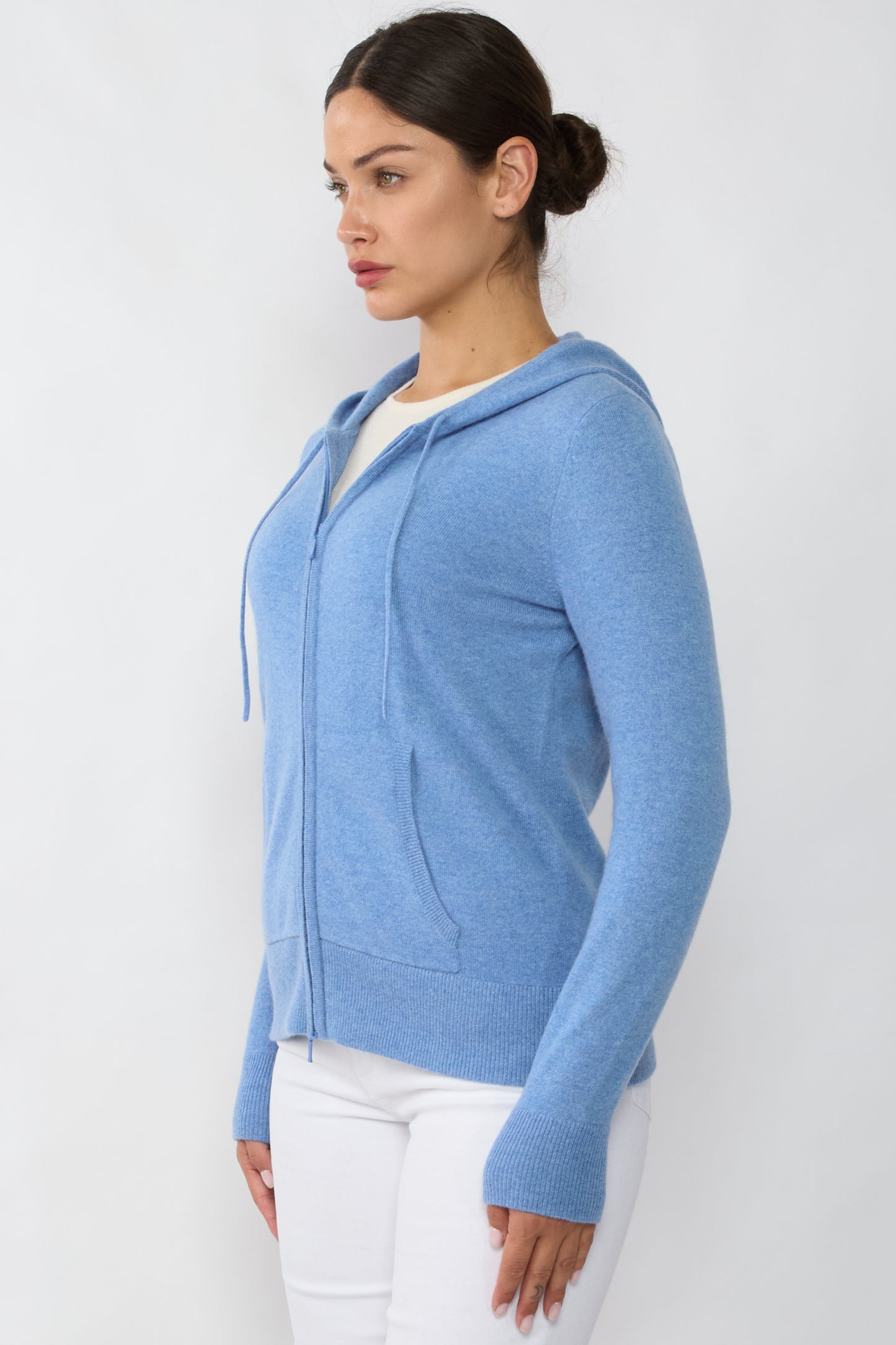 JENNIE LIU Women's 100% Pure Cashmere Long Sleeve Zip Hoodie Cardigan Sweater