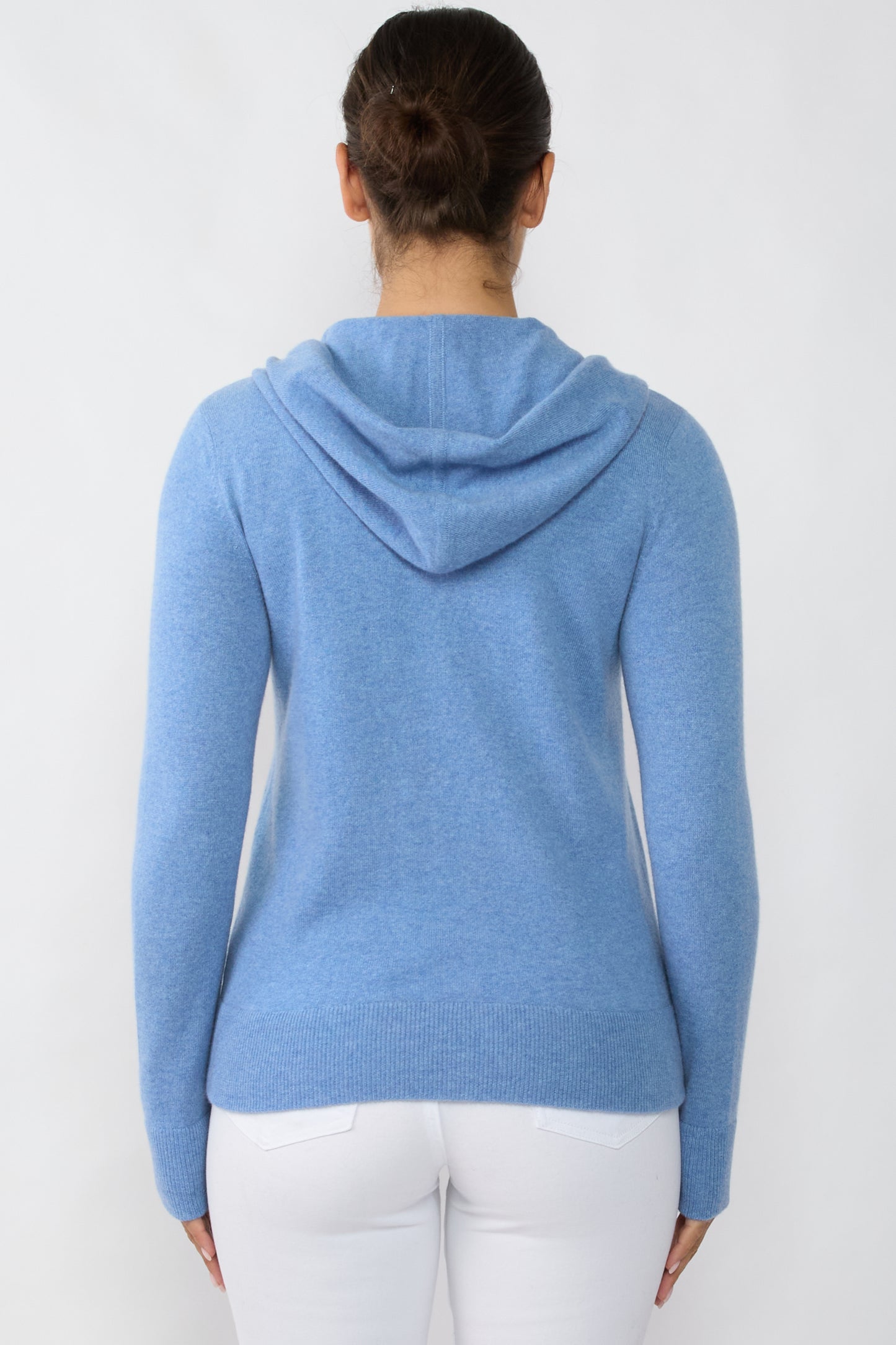 JENNIE LIU Women's 100% Pure Cashmere Long Sleeve Zip Hoodie Cardigan Sweater