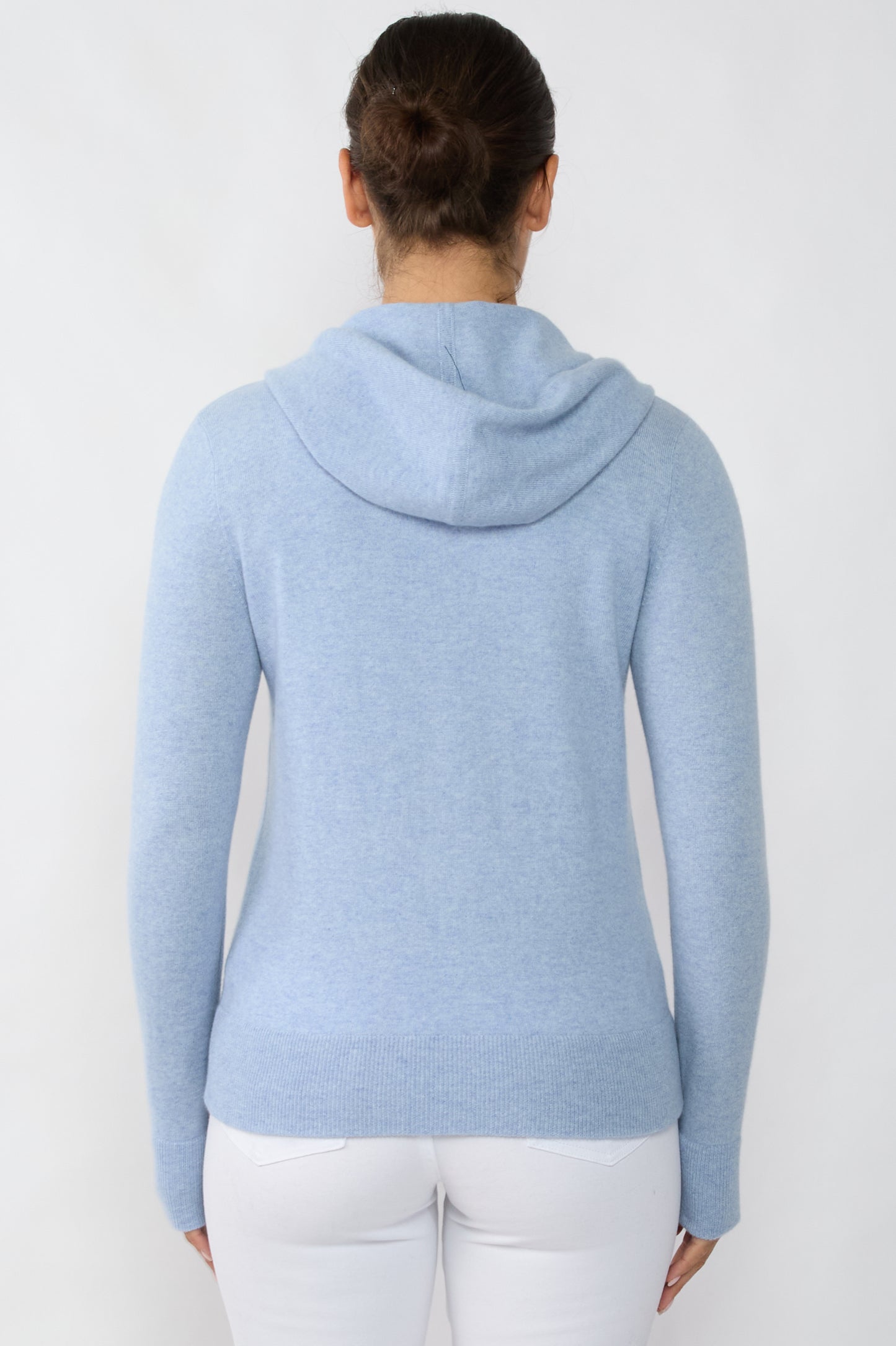 JENNIE LIU Women's 100% Pure Cashmere Long Sleeve Zip Hoodie Cardigan Sweater