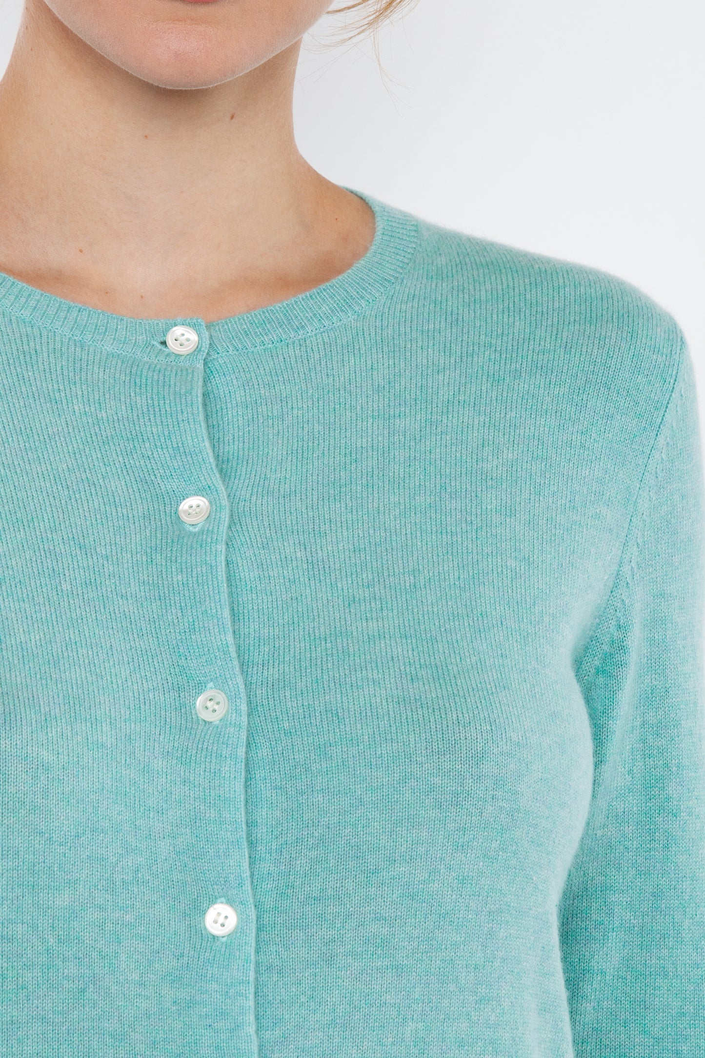 JENNIE LIU Women's 100% Cashmere Button Front Long Sleeve Crewneck Cardigan Sweater