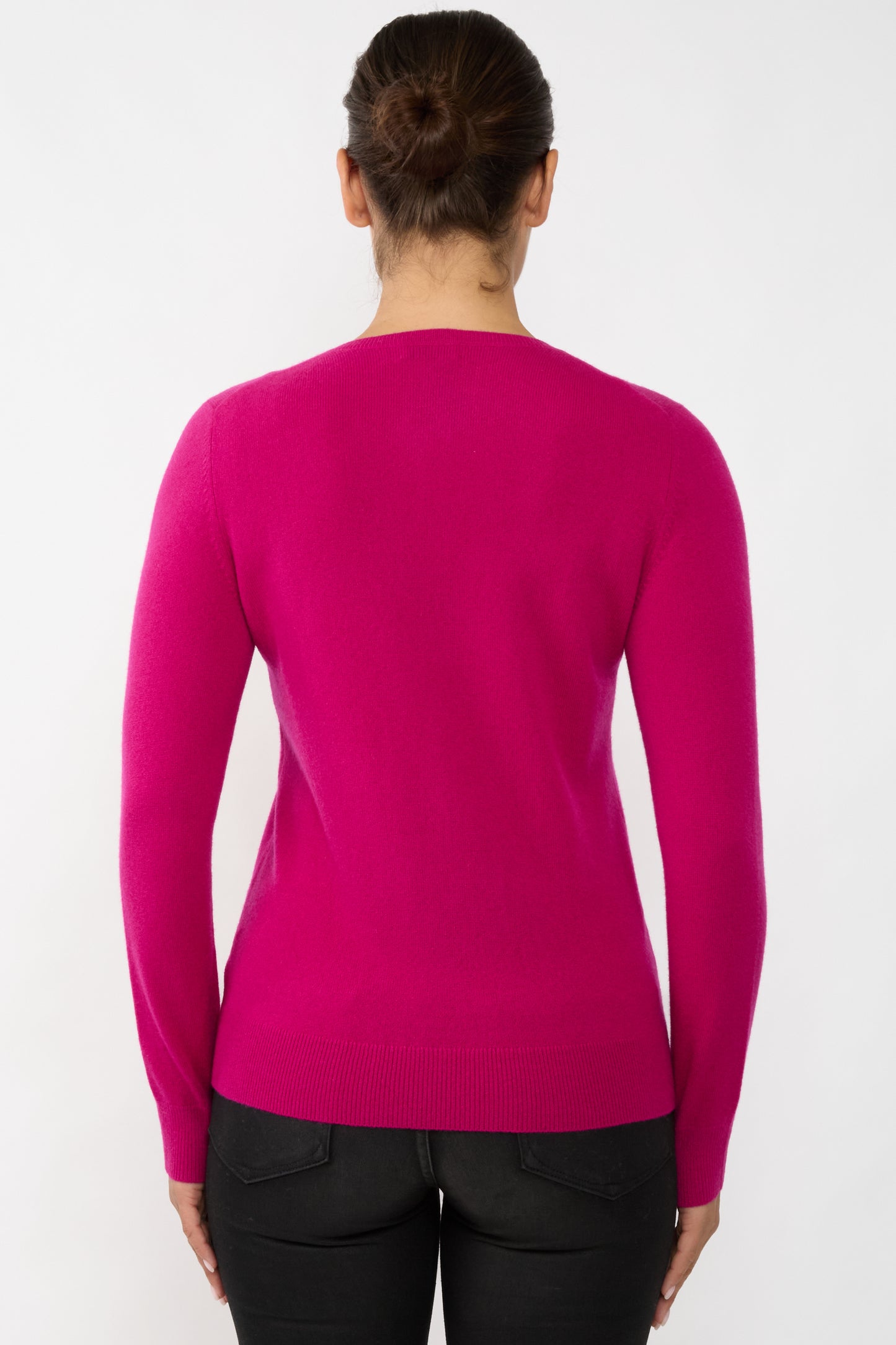 JENNIE LIU Women's 100% Cashmere Button Front Long Sleeve Crewneck Cardigan Sweater