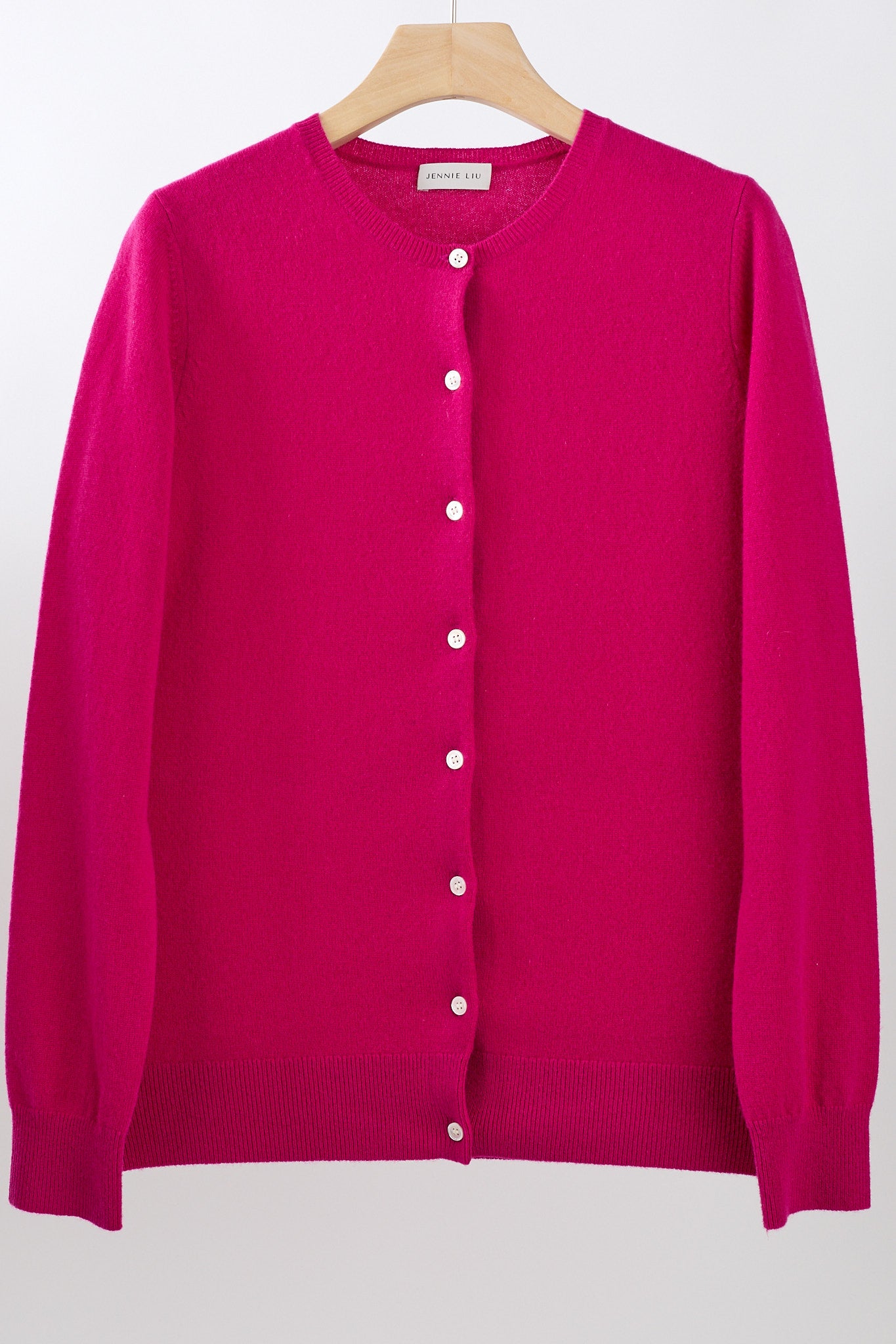 JENNIE LIU Women's 100% Cashmere Button Front Long Sleeve Crewneck Cardigan Sweater