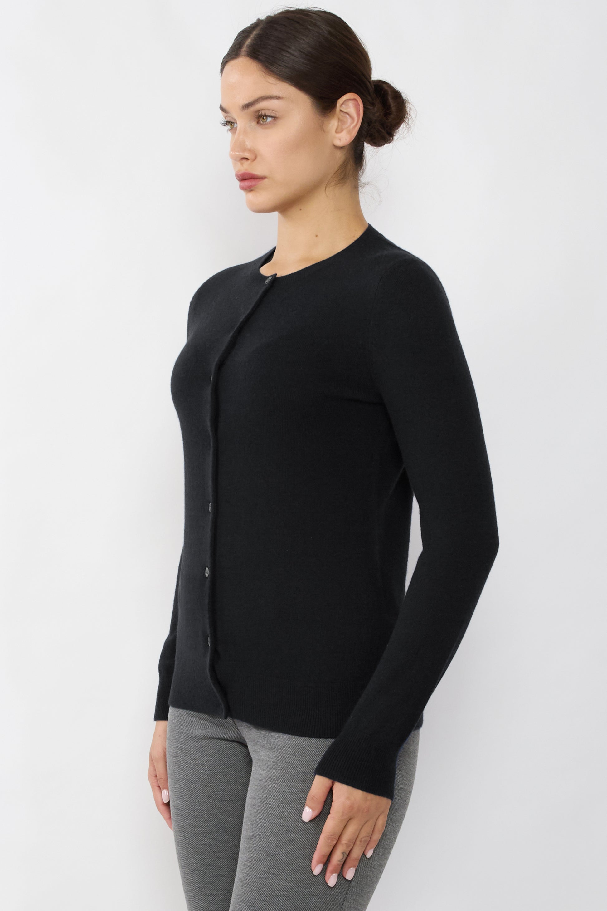JENNIE LIU Women's 100% Pure Cashmere Cardigan - Long Sleeve, 2-Tone Double Face, Cascade Open Front, Size M