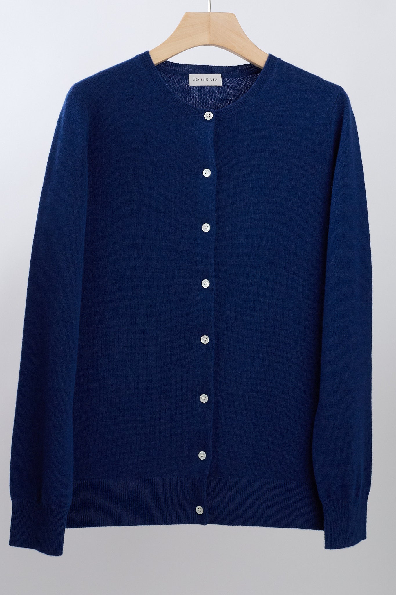 JENNIE LIU Women's 100% Cashmere Button Front Long Sleeve Crewneck Cardigan Sweater