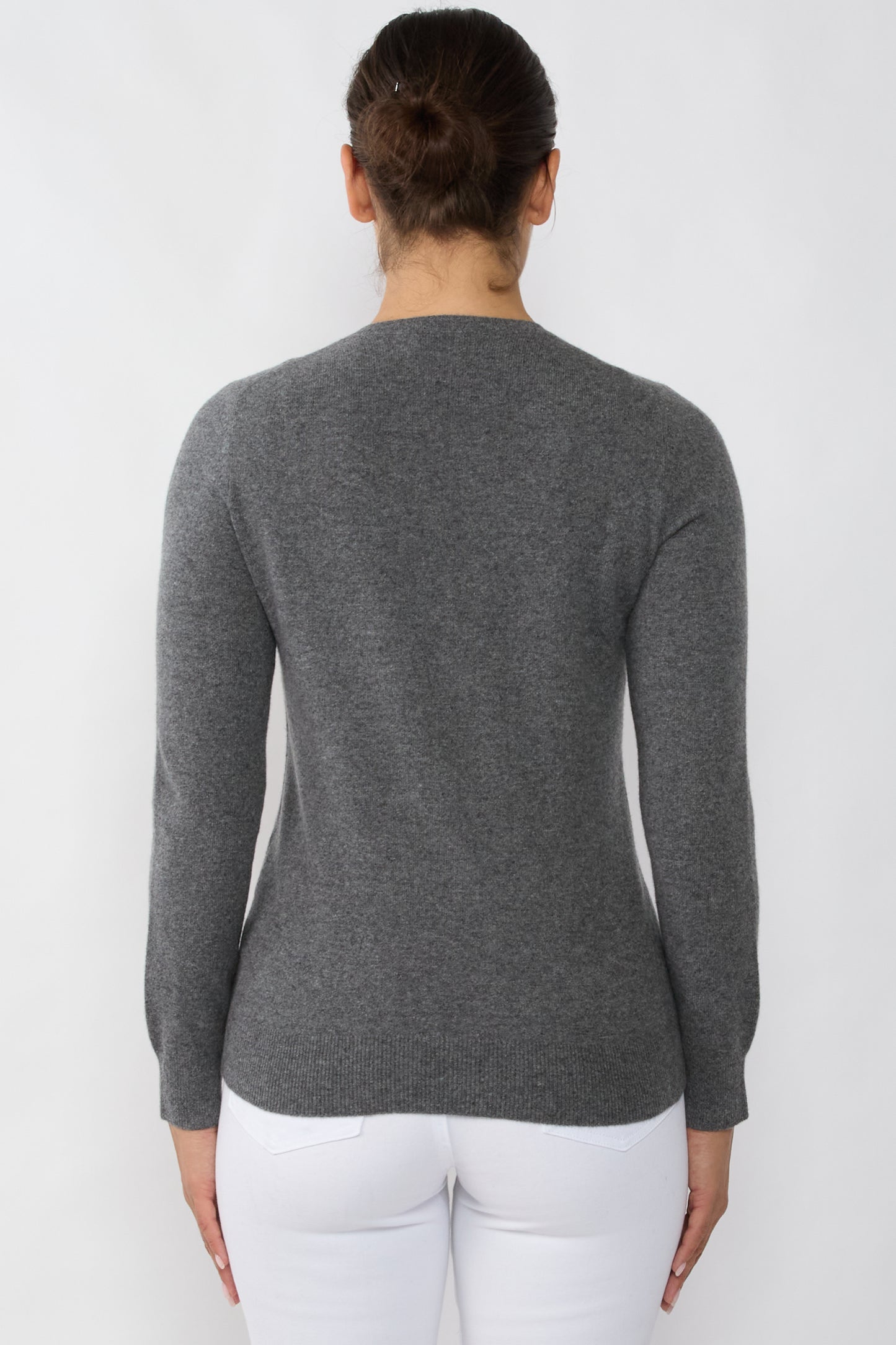 JENNIE LIU Women's 100% Cashmere Button Front Long Sleeve Crewneck Cardigan Sweater