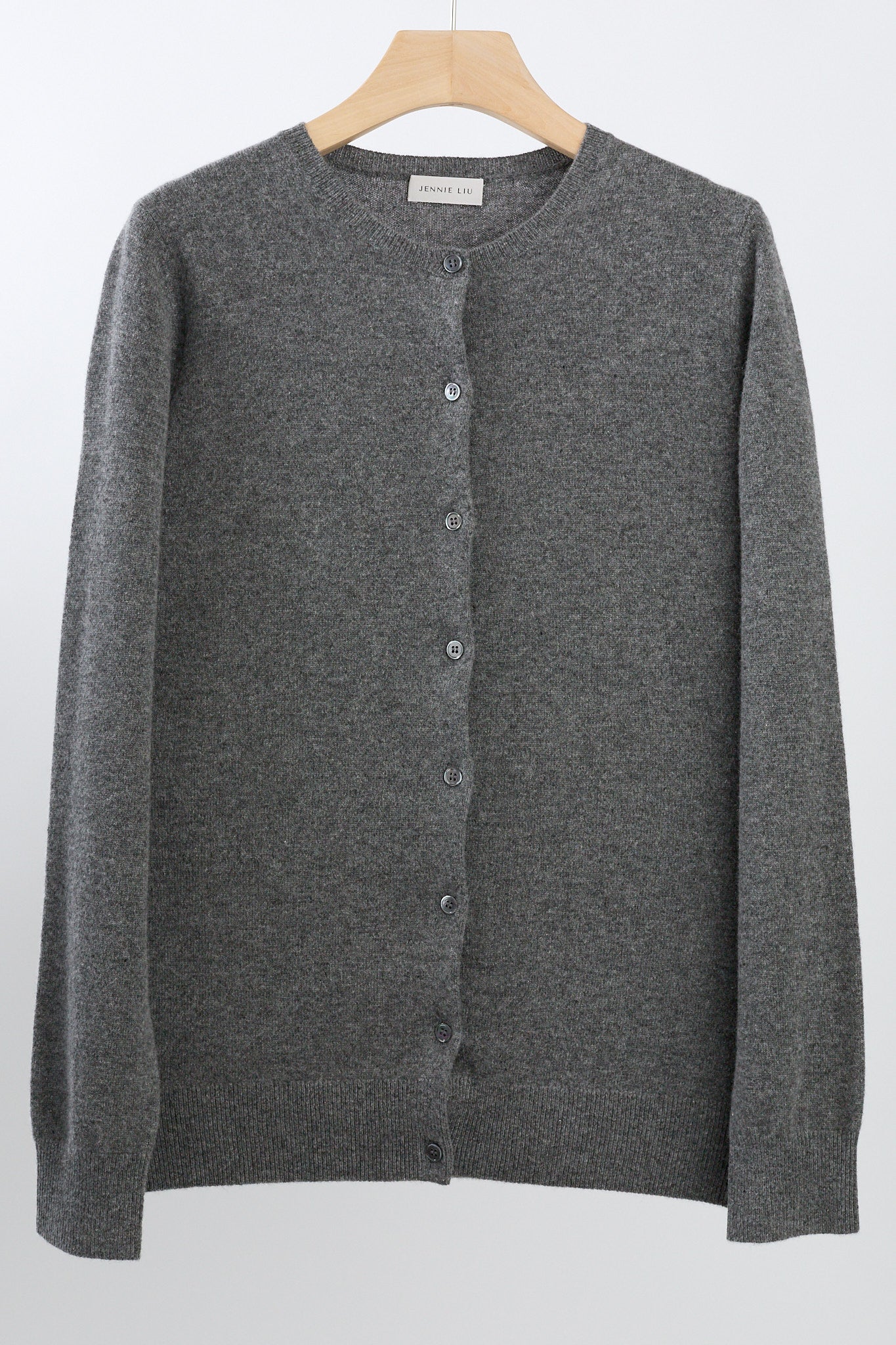 JENNIE LIU Women's 100% Cashmere Button Front Long Sleeve Crewneck Cardigan Sweater