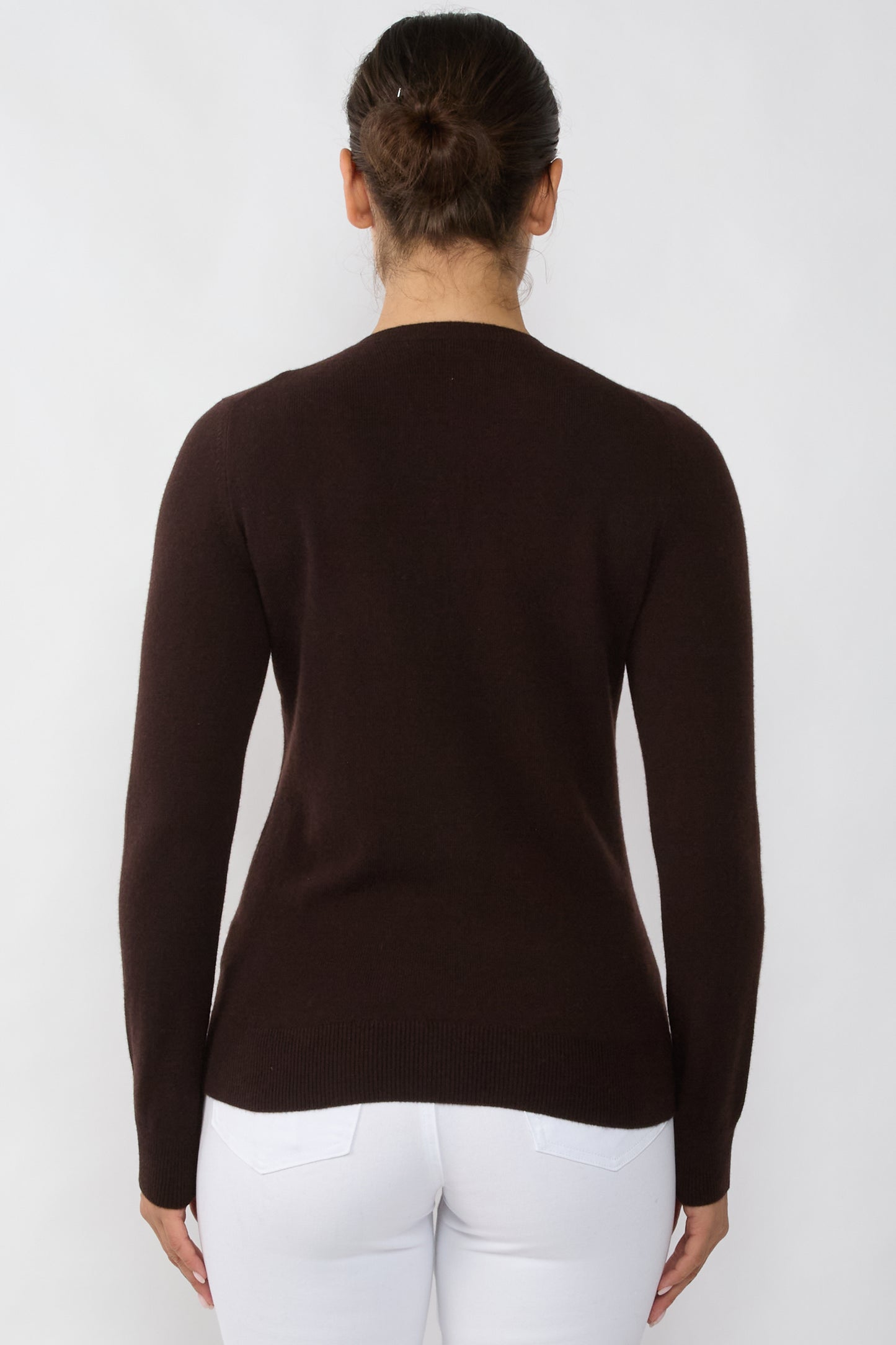 JENNIE LIU Women's 100% Cashmere Button Front Long Sleeve Crewneck Cardigan Sweater