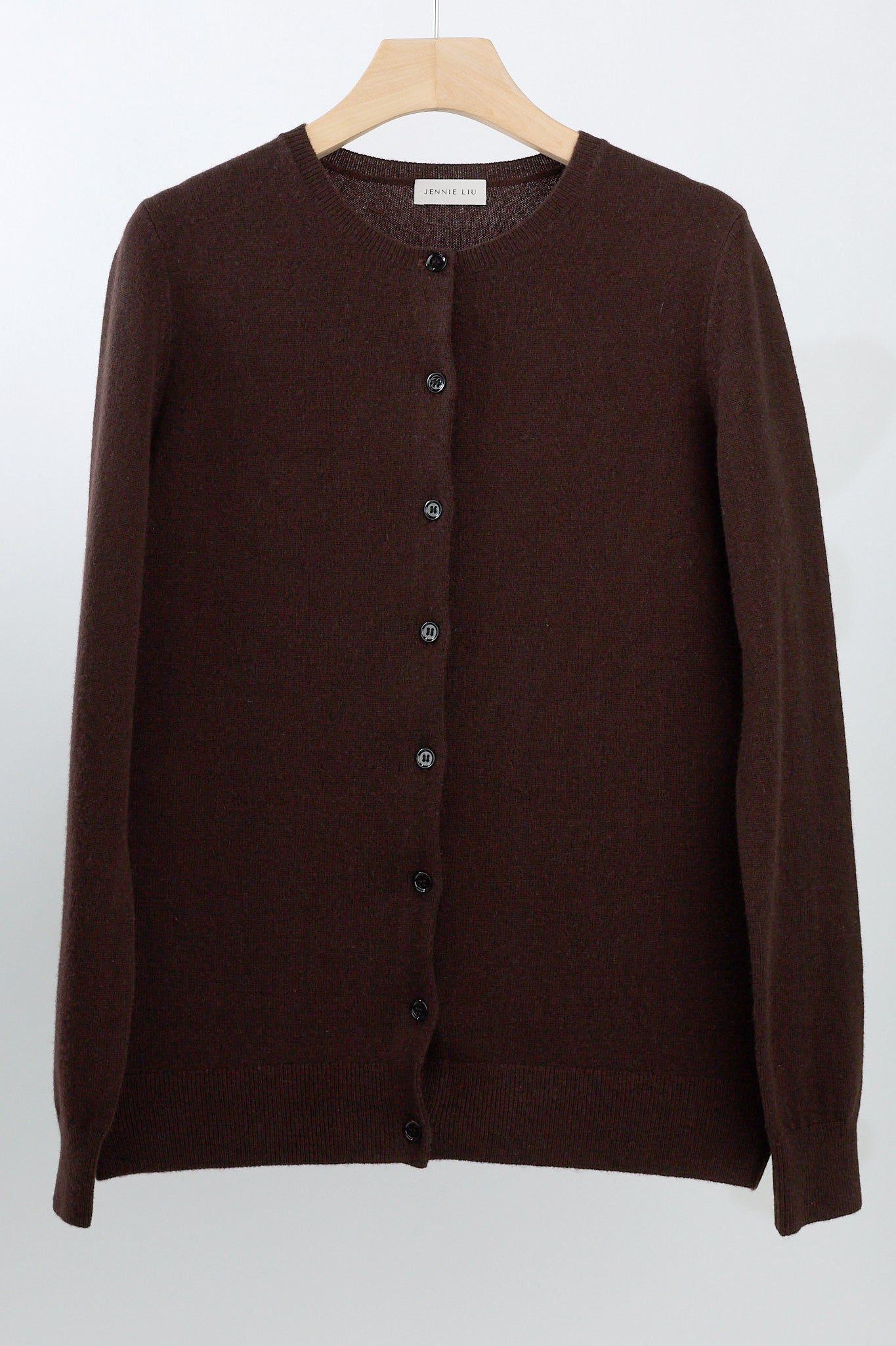 JENNIE LIU Women's 100% Cashmere Button Front Long Sleeve Crewneck Cardigan Sweater