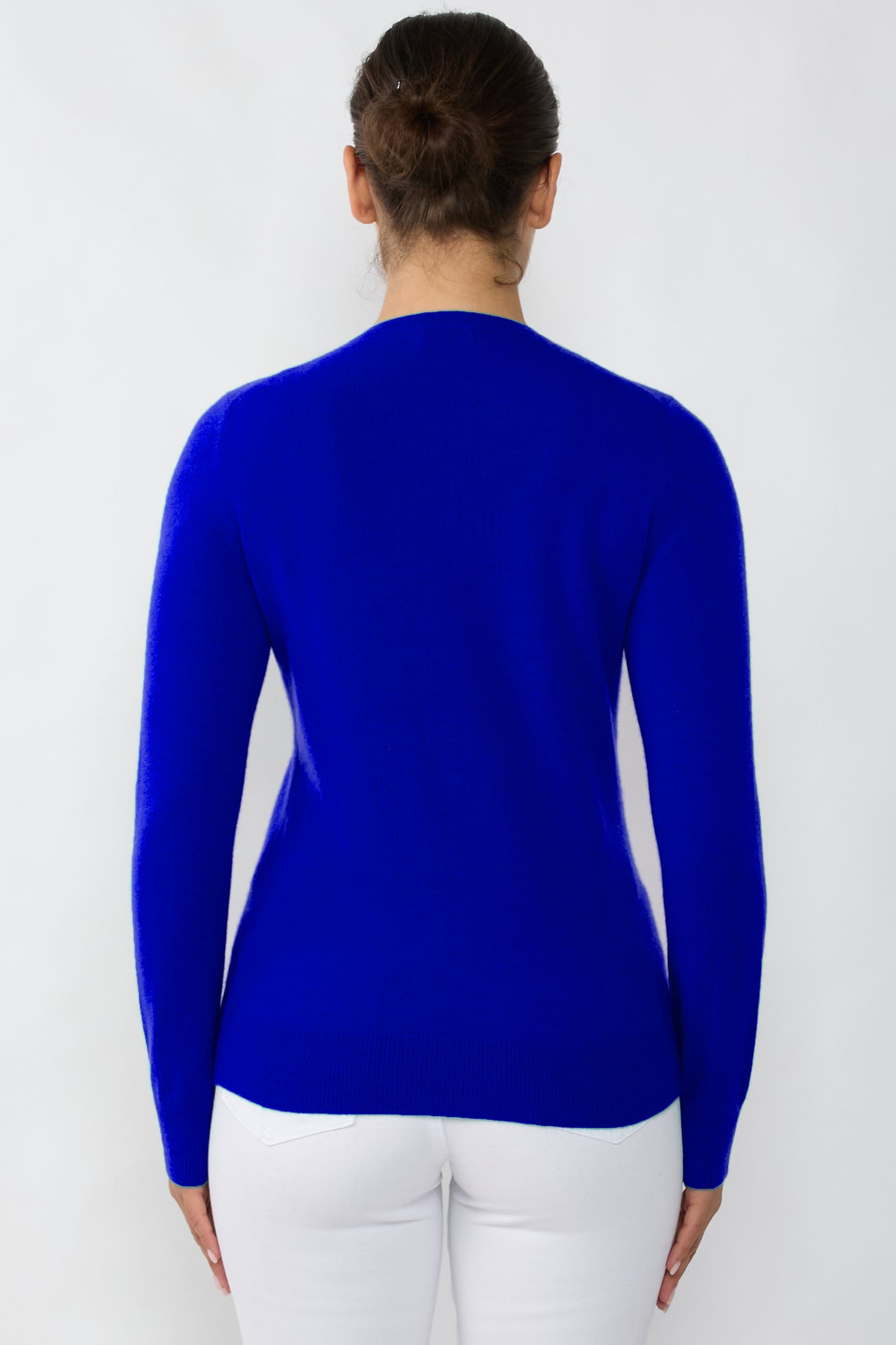 JENNIE LIU Women's 100% Cashmere Button Front Long Sleeve Crewneck Cardigan Sweater