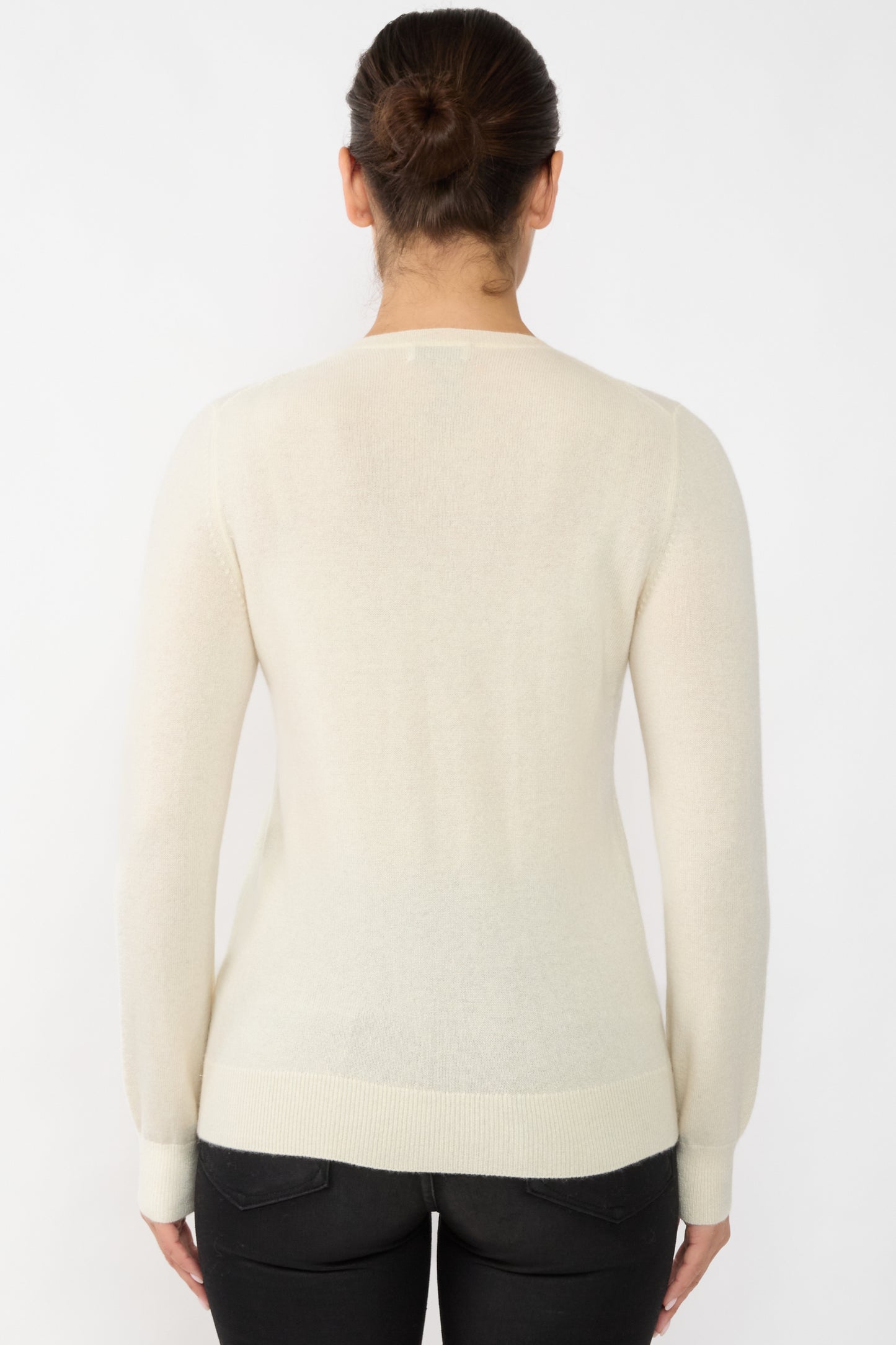 JENNIE LIU Women's 100% Cashmere Button Front Long Sleeve Crewneck Cardigan Sweater