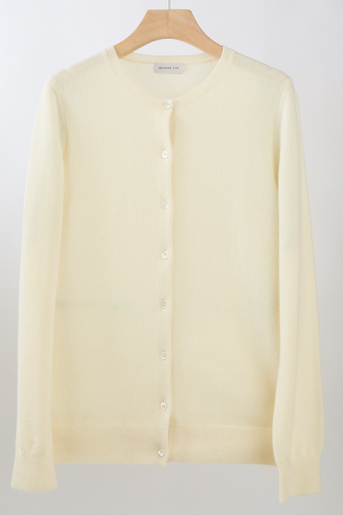 JENNIE LIU Women's 100% Cashmere Button Front Long Sleeve Crewneck Cardigan Sweater