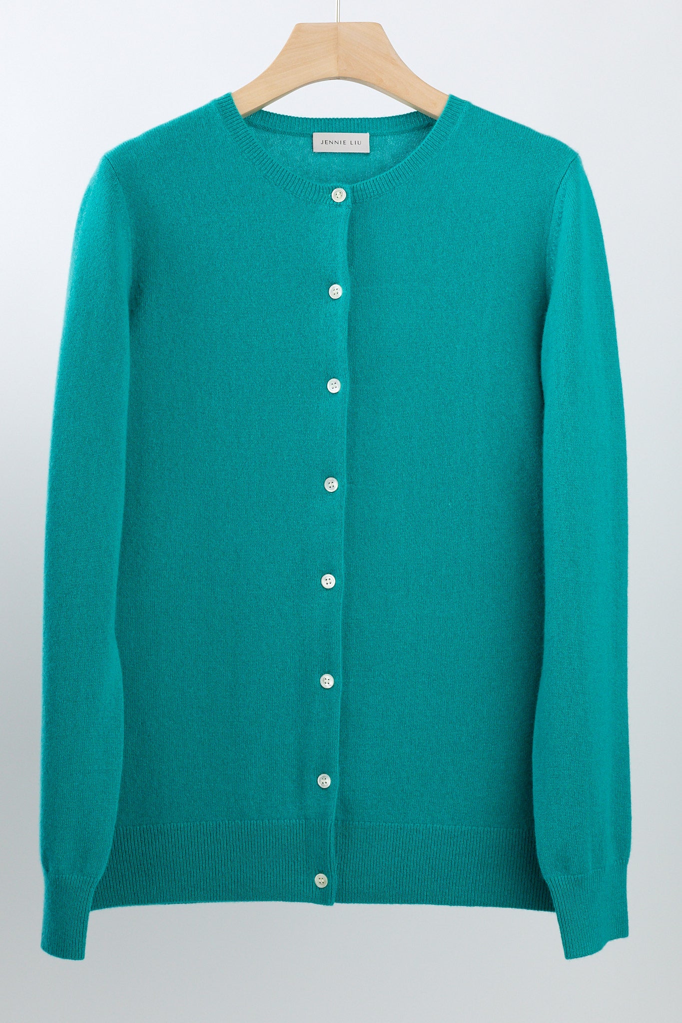 JENNIE LIU Women's 100% Cashmere Button Front Long Sleeve Crewneck Cardigan Sweater