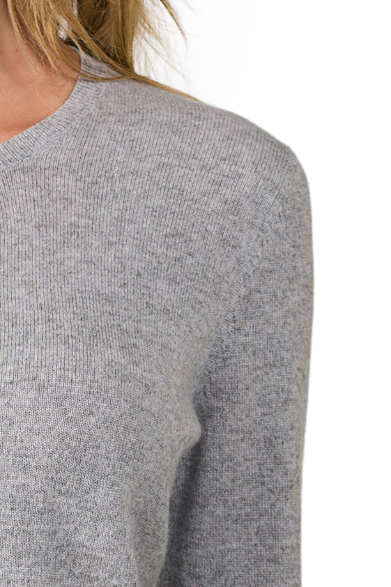 JENNIE LIU Women's 100% Cashmere Button Front Long Sleeve Crewneck Cardigan Sweater