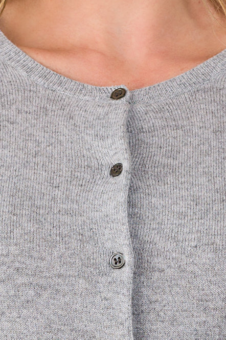 JENNIE LIU Women's 100% Cashmere Button Front Long Sleeve Crewneck Cardigan Sweater