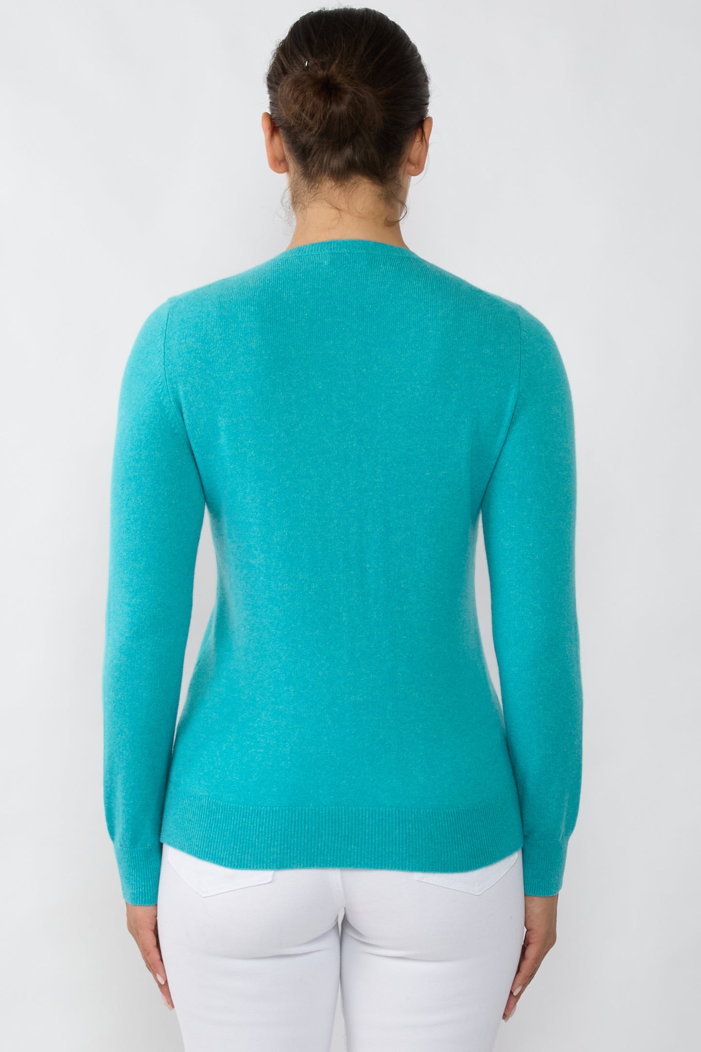 JENNIE LIU Women's 100% Cashmere Button Front Long Sleeve Crewneck Cardigan Sweater