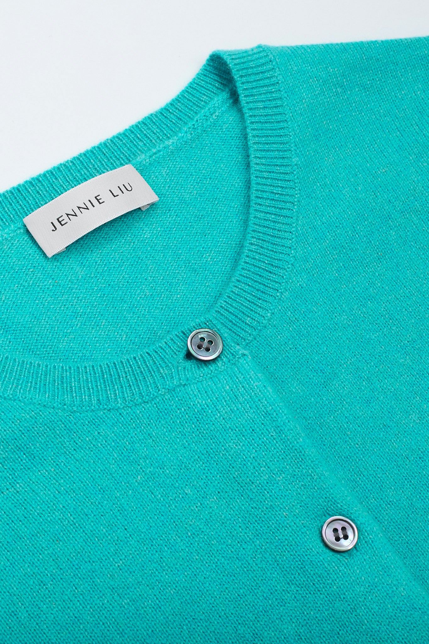 JENNIE LIU Women's 100% Cashmere Button Front Long Sleeve Crewneck Cardigan Sweater