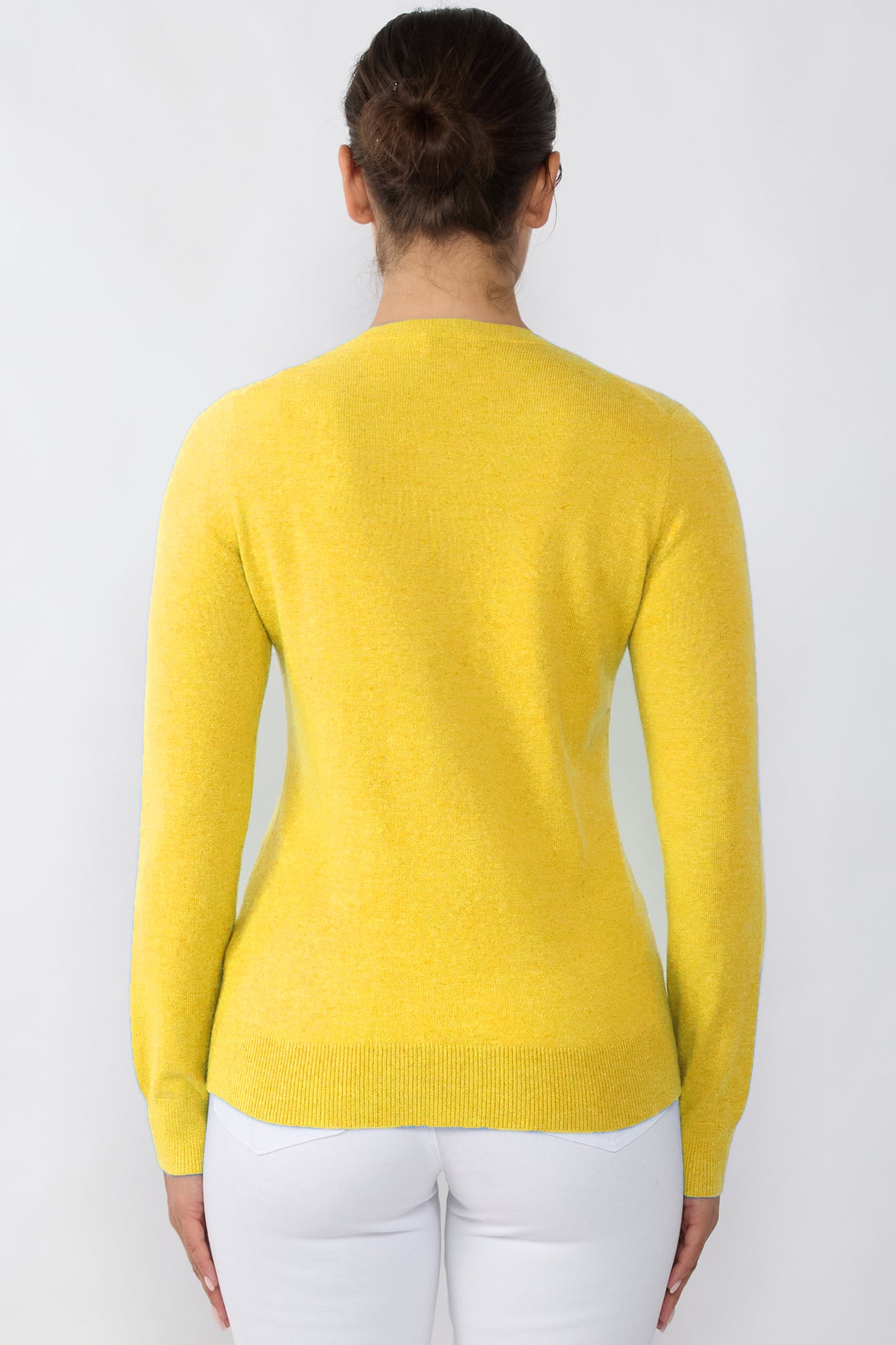 JENNIE LIU Women's 100% Cashmere Button Front Long Sleeve Crewneck Cardigan Sweater