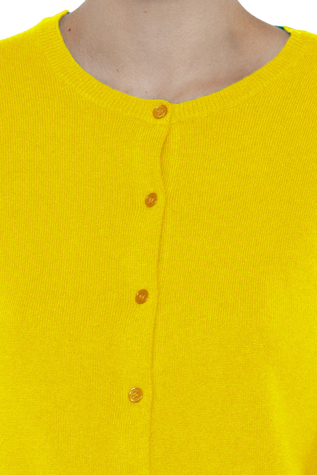 JENNIE LIU Women's 100% Cashmere Button Front Long Sleeve Crewneck Cardigan Sweater