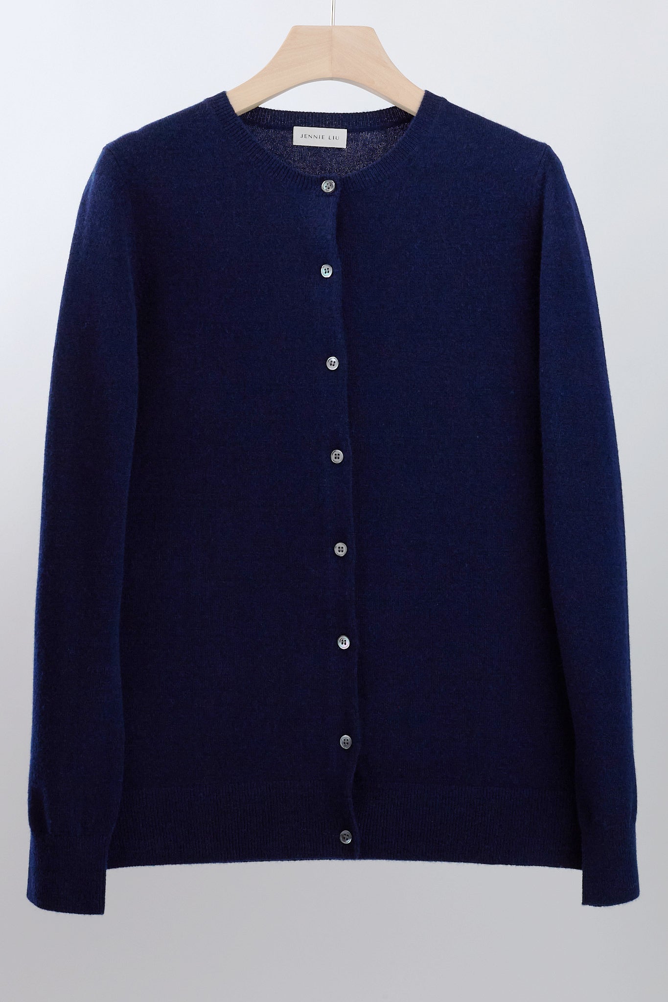 JENNIE LIU Women's 100% Cashmere Button Front Long Sleeve Crewneck Cardigan Sweater